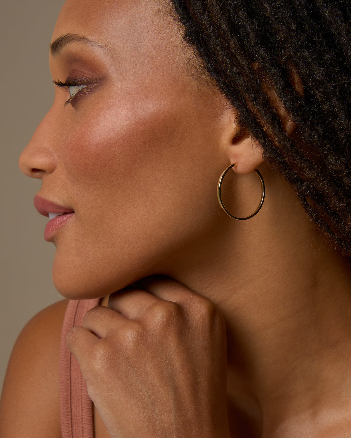 Bryan Anthonys Layers of You Simplicity Dainty Hoops in Gold on Model