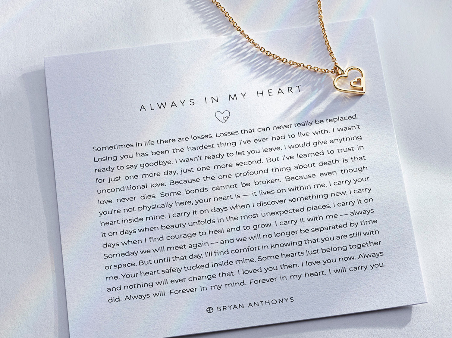 Always In My Heart Necklace in Gold with Description Meaning Card