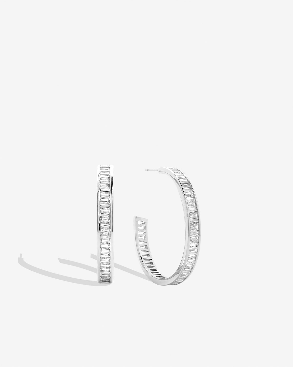 Bryan Anthonys Radiance Collection Baguette Maxi Hoop Earrings Silver