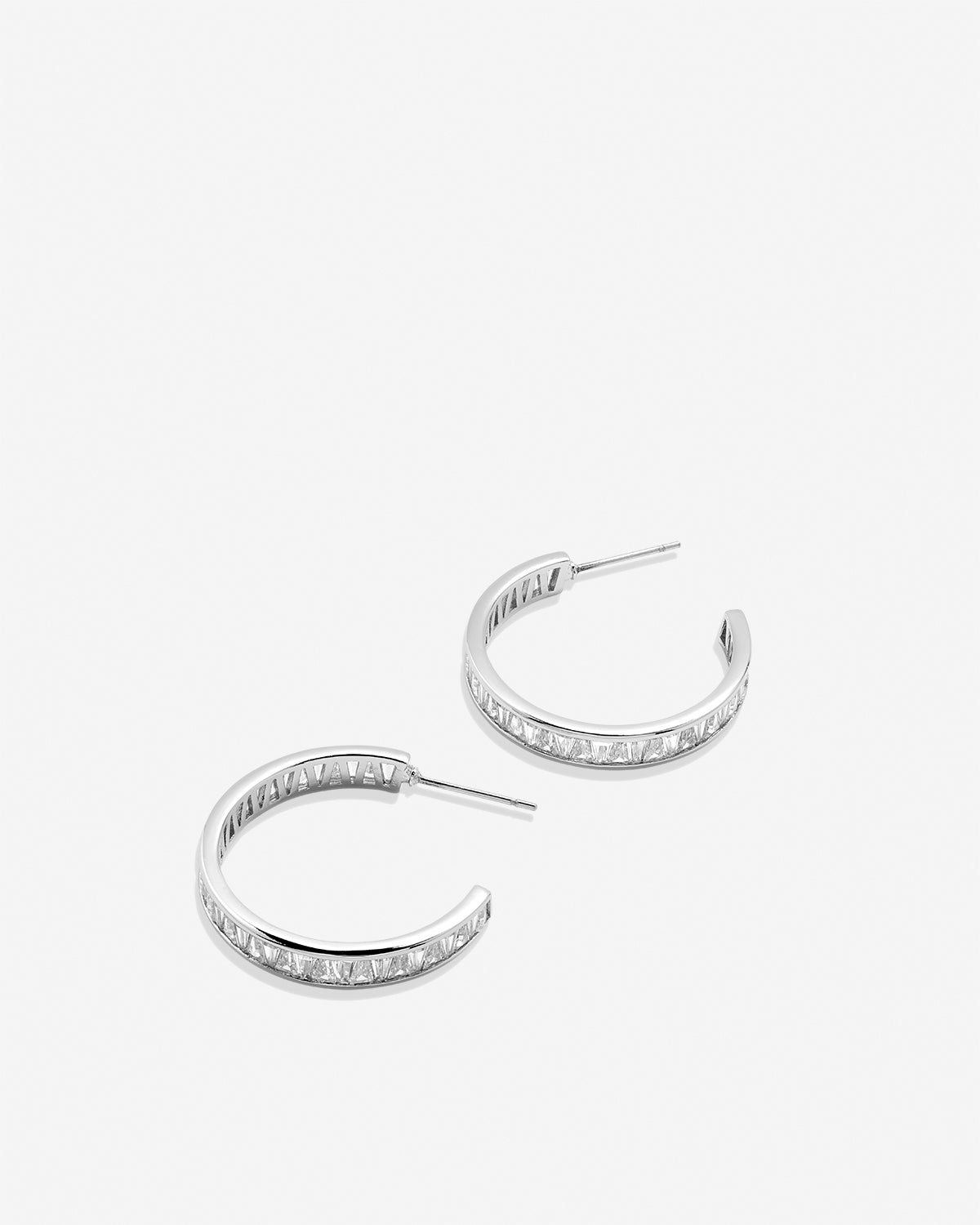 Bryan Anthonys Radiance Collection Baguette Midi Hoop Earrings Silver 