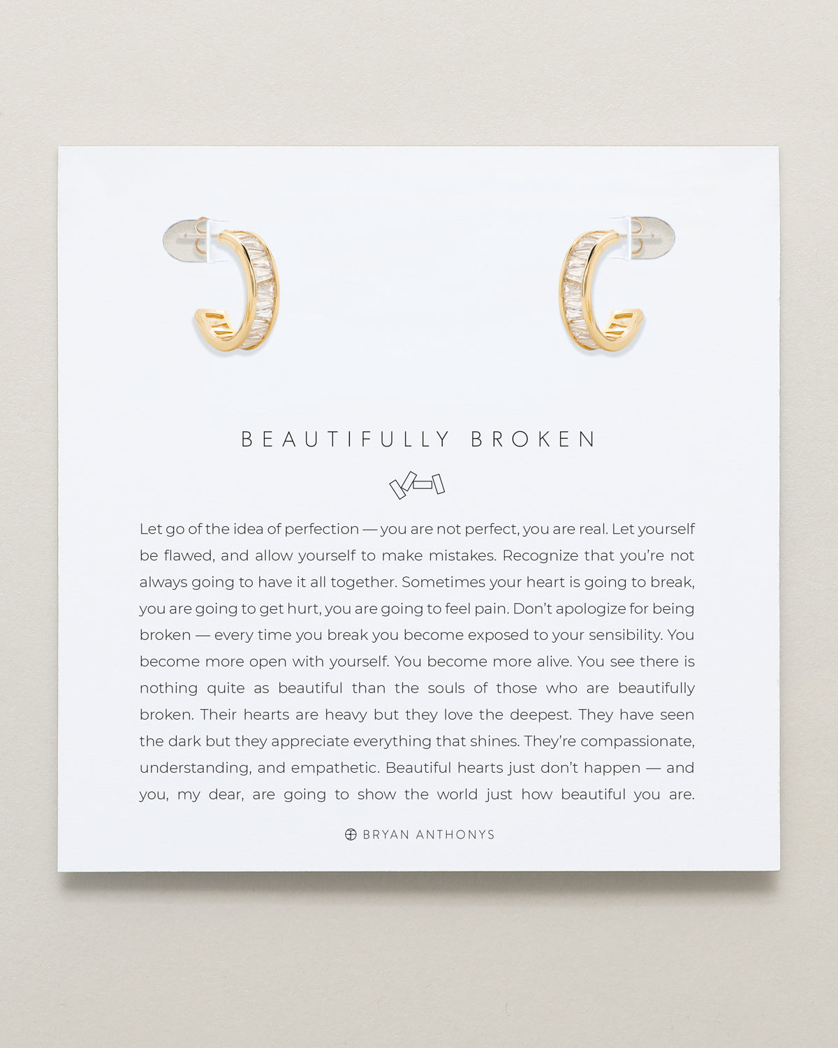 Bryan Anthonys Beautifully Broken Collection Baguette Mini Hoop Earrings Gold On Card