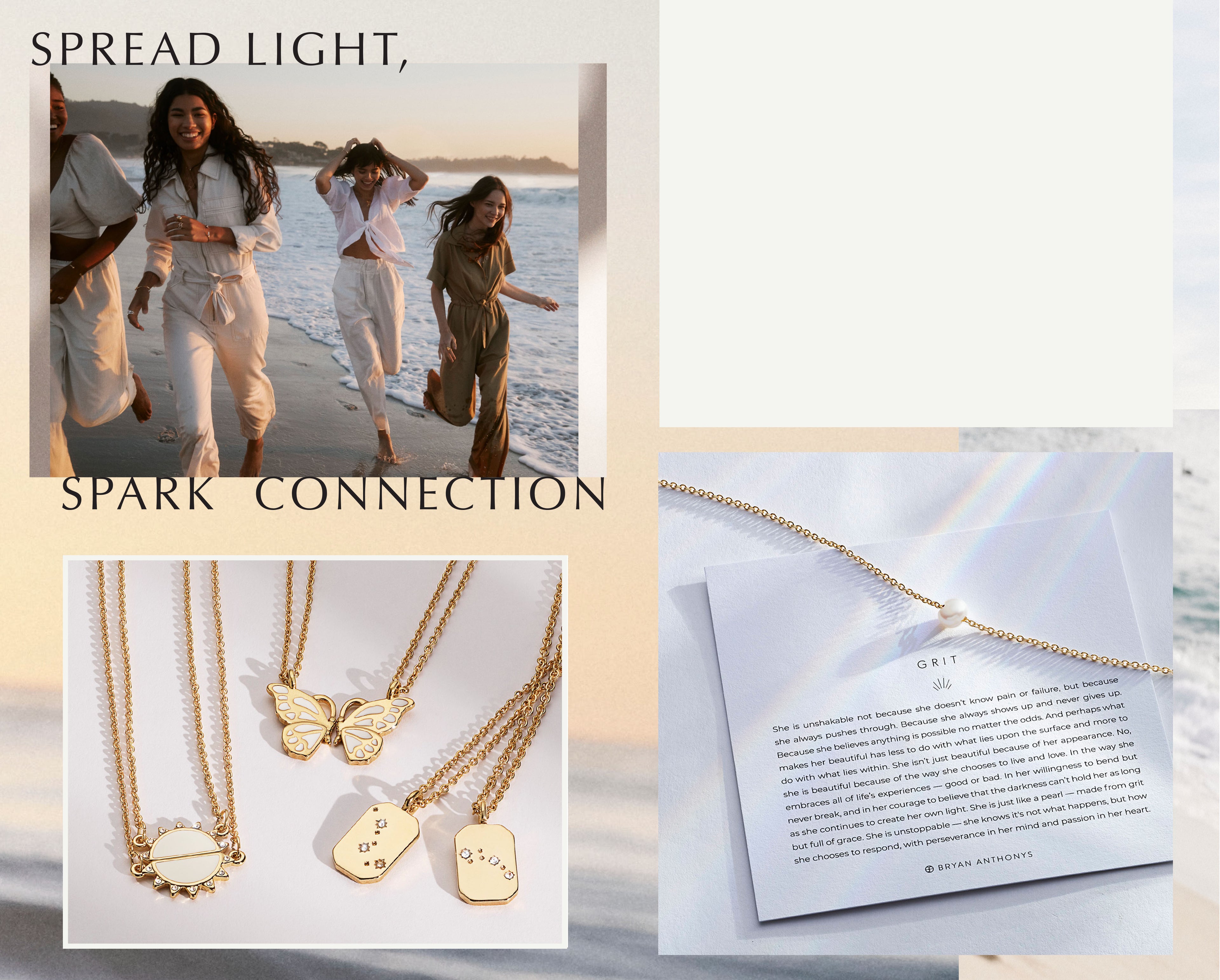 Spread Light, Spark connection text - photo of models on the beach