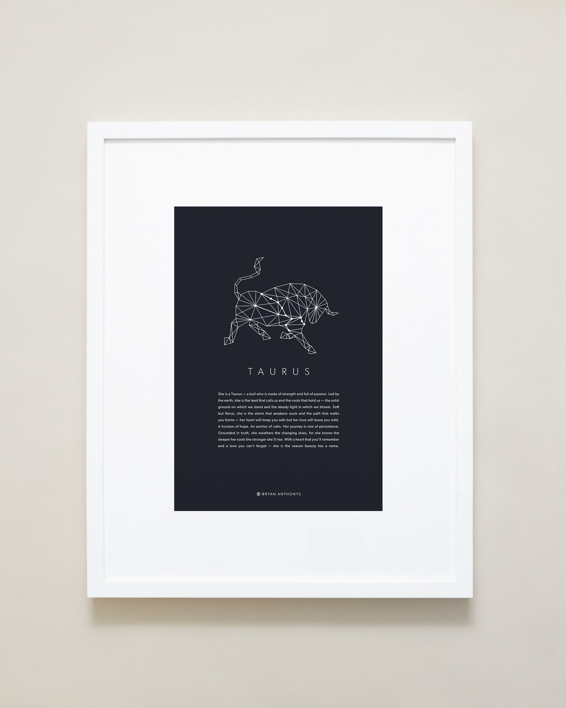 Bryan Anthonys Home Decor Taurus Zodiac Symbol Framed Print White Frame 16x20