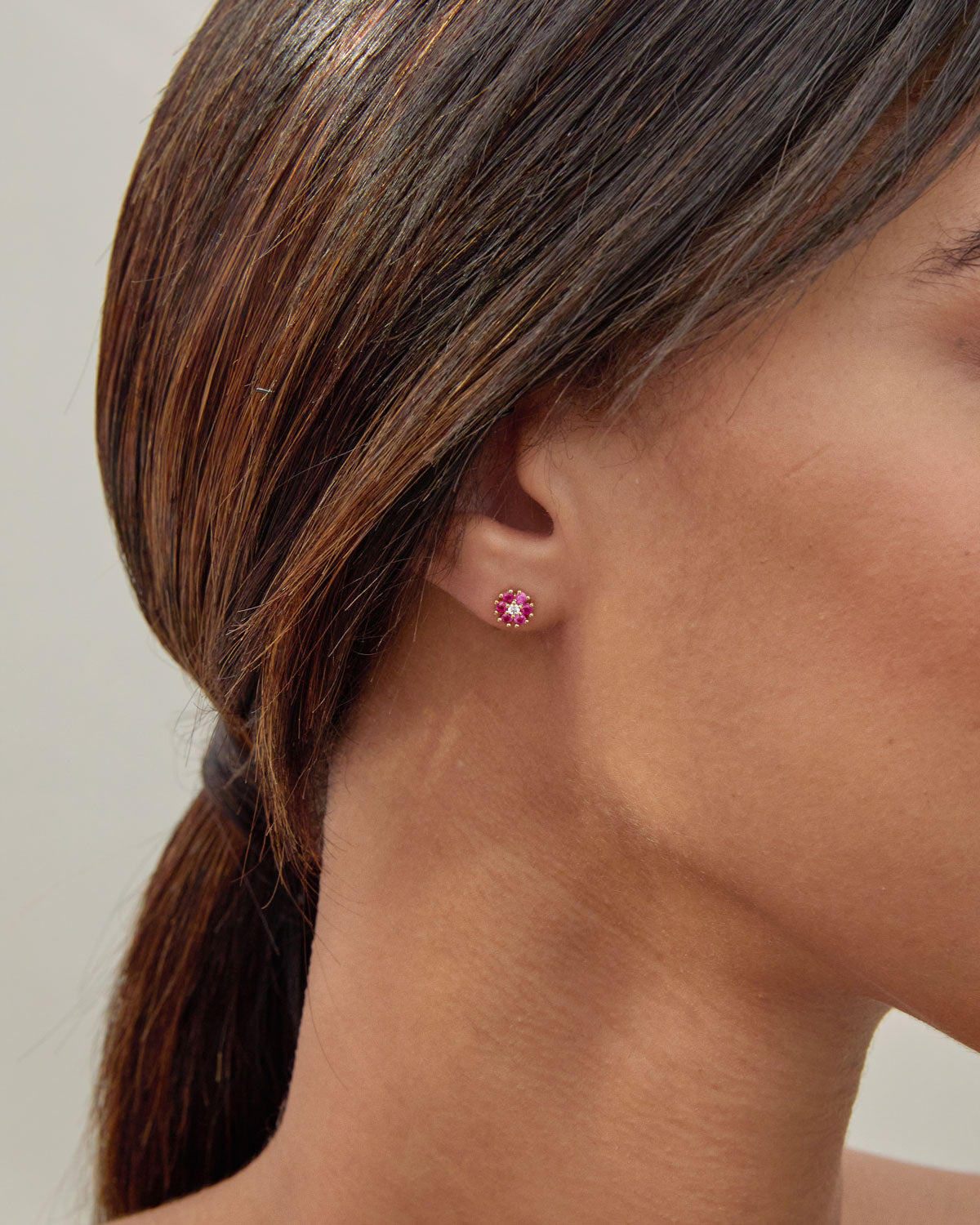 Bryan Anthonys Bloom Pink Gold Stud Earrings On Model