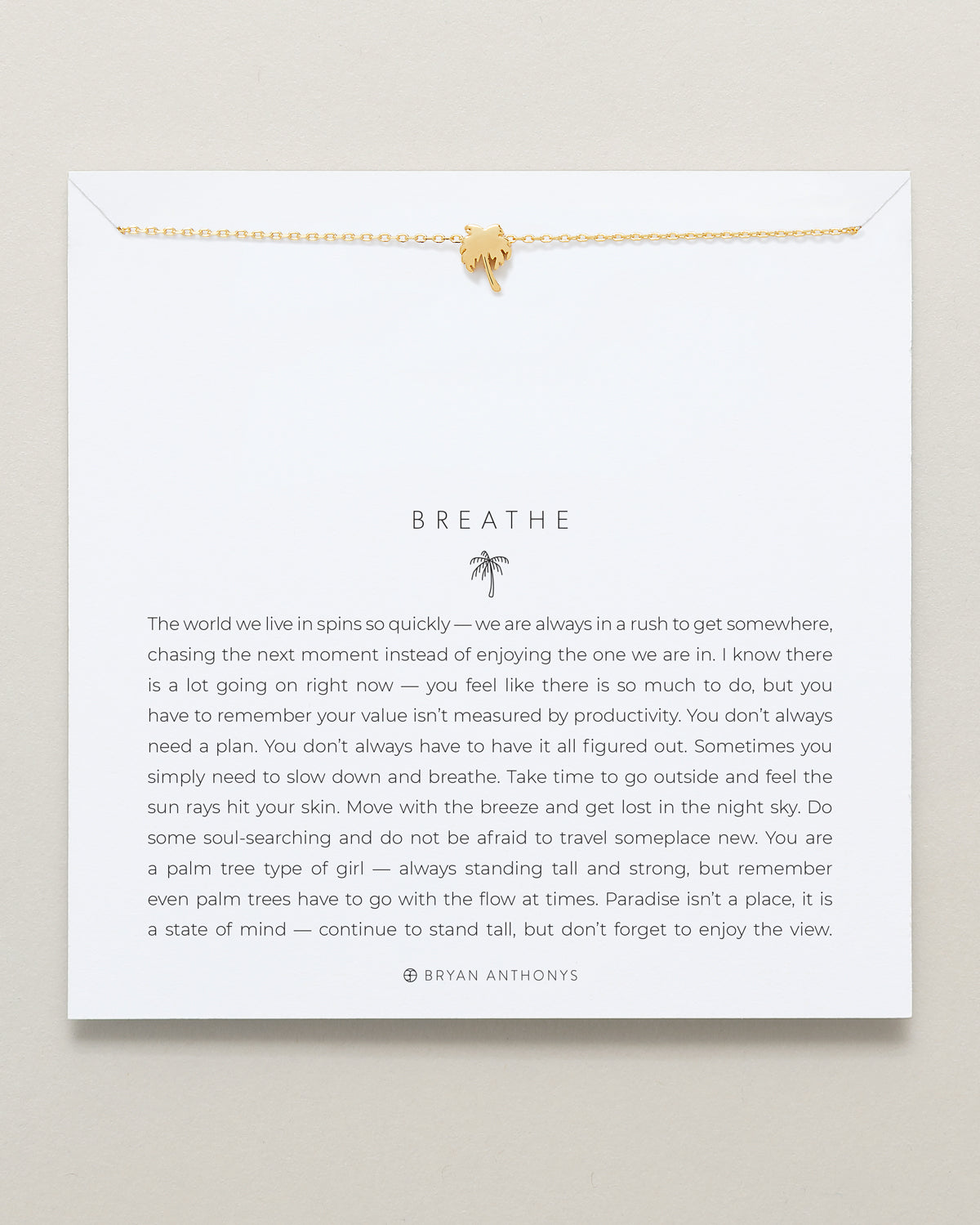 Bryan Anthonys Breathe Gold Necklace On Card