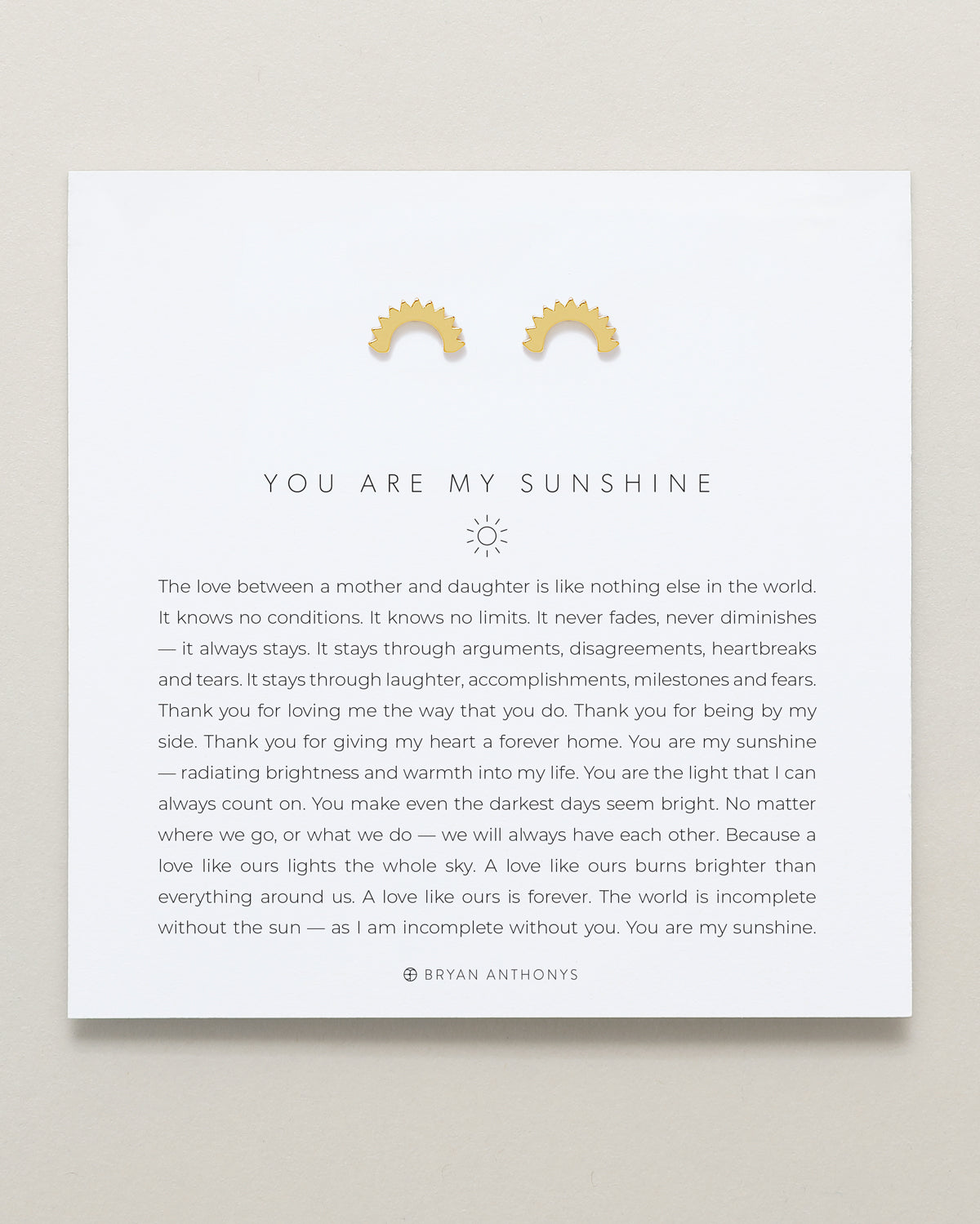 Bryan Anthonys You Are My Sunshine Gold Stud Earring On Card