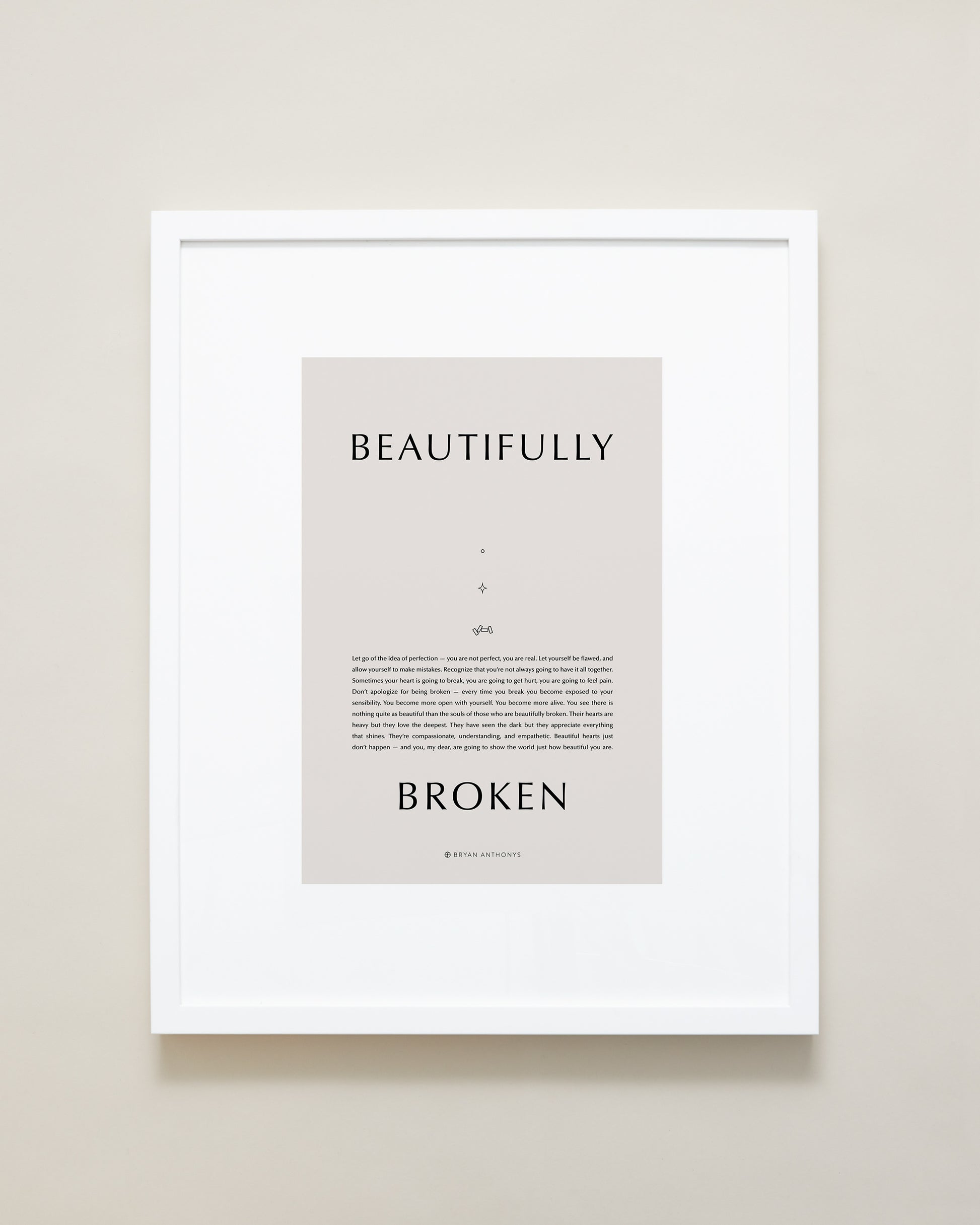 Bryan Anthonys Home Decor Purposeful Prints Beautifully Broken Iconic Framed Print White Frame Tan Art 16x20