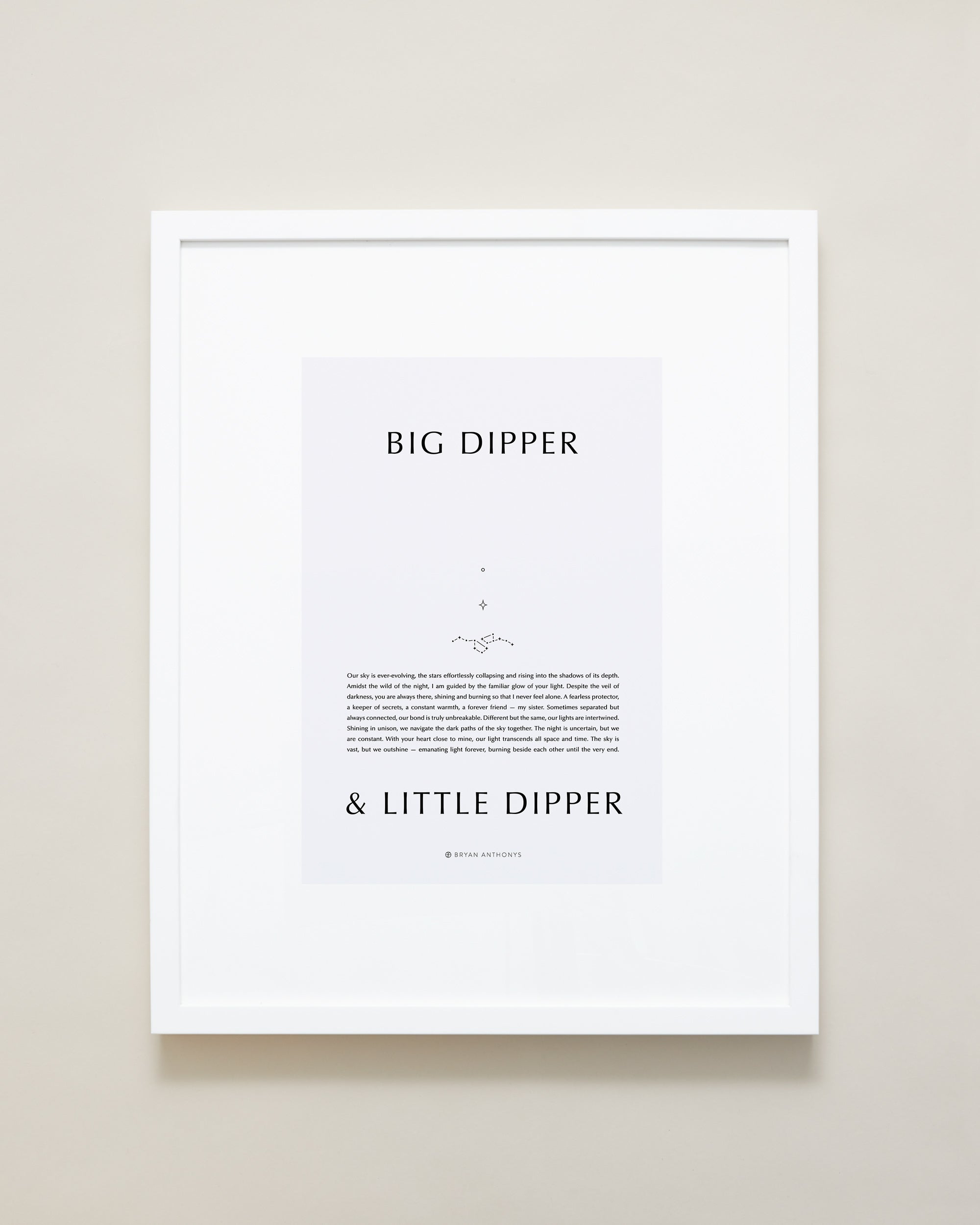 Bryan Anthonys Home Decor Purposeful Prints Big Dipper & Little Dipper Iconic Framed Print Gray Art With White Frame 16x20