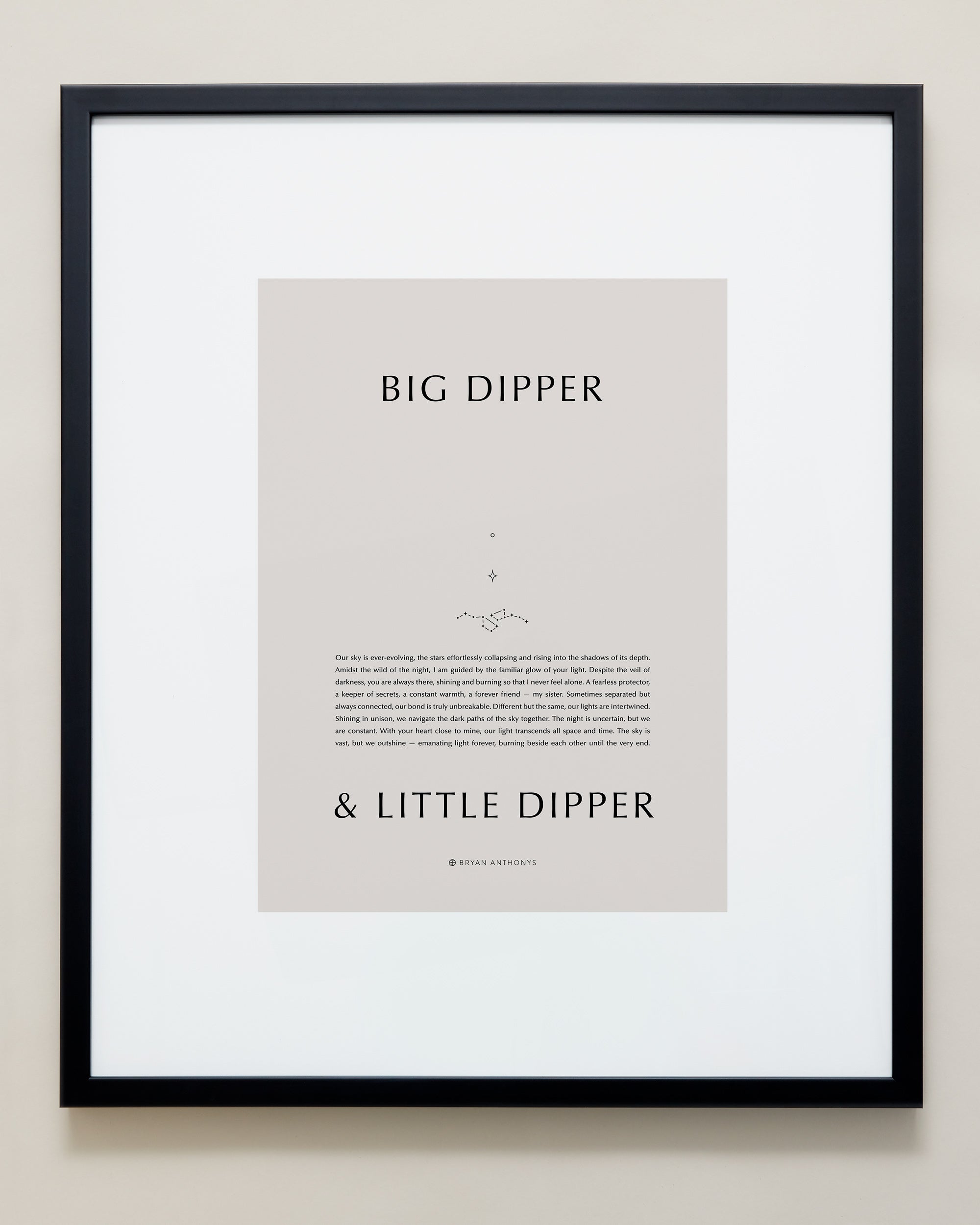 Bryan Anthonys Home Decor Purposeful Prints Big Dipper & Little Dipper Iconic Framed Print Tan Art With Black Frame 20x24