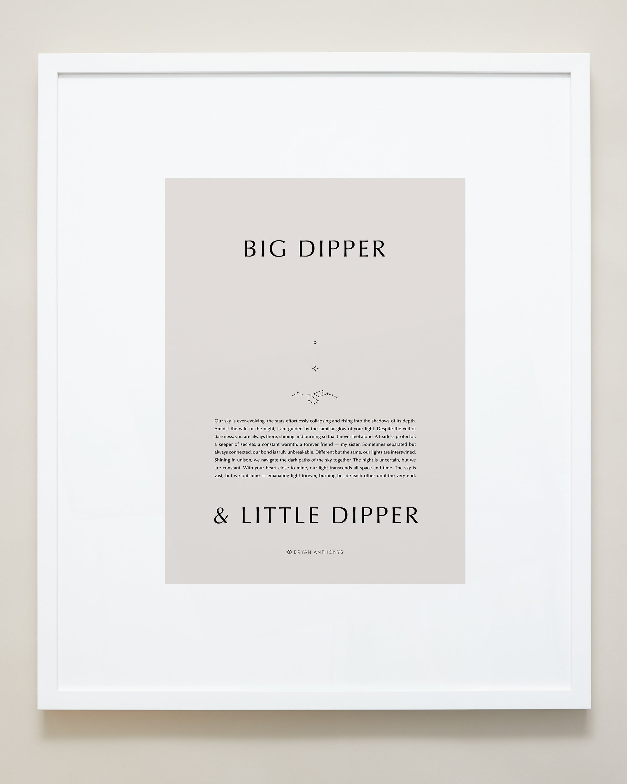 Bryan Anthonys Home Decor Purposeful Prints Big Dipper & Little Dipper Iconic Framed Print Tan Art With White Frame 20x24