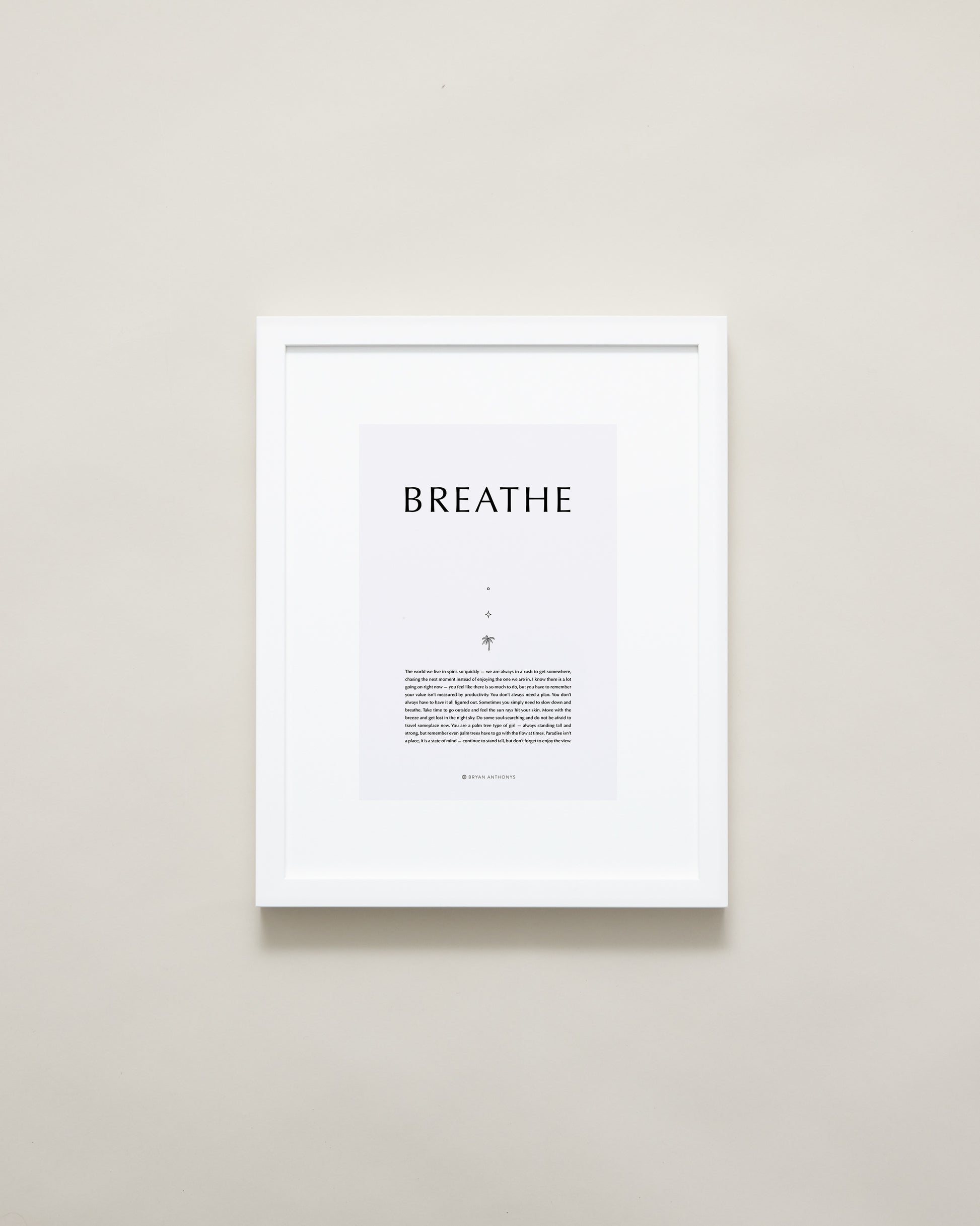 Bryan Anthonys Home Decor Purposeful Prints Breathe Iconic Framed Print Gray Art With White Frame  11x14