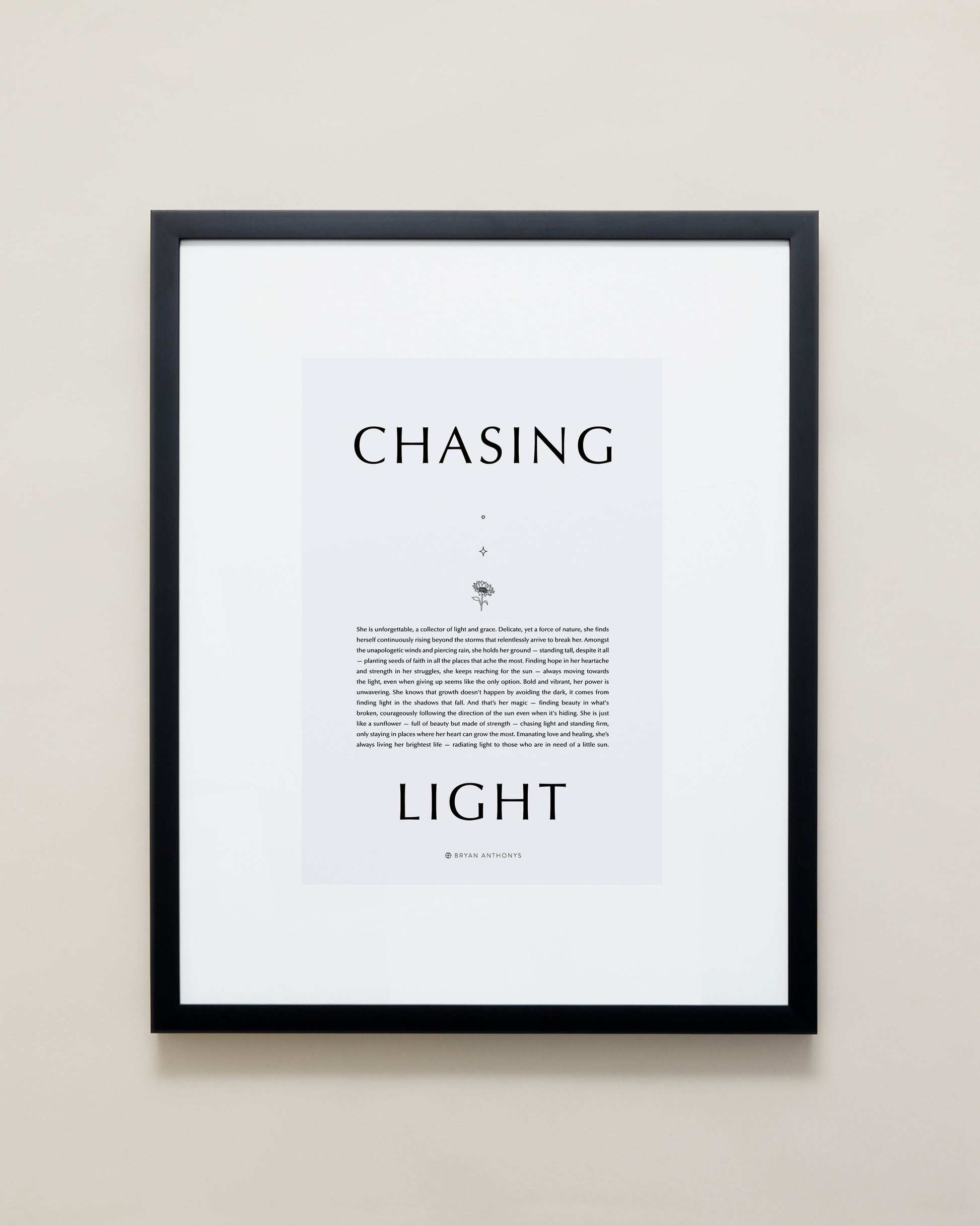 Bryan Anthonys Home Decor Purposeful Prints Chasing Light Iconic Framed Print Gray Art with Black Frame 16x20