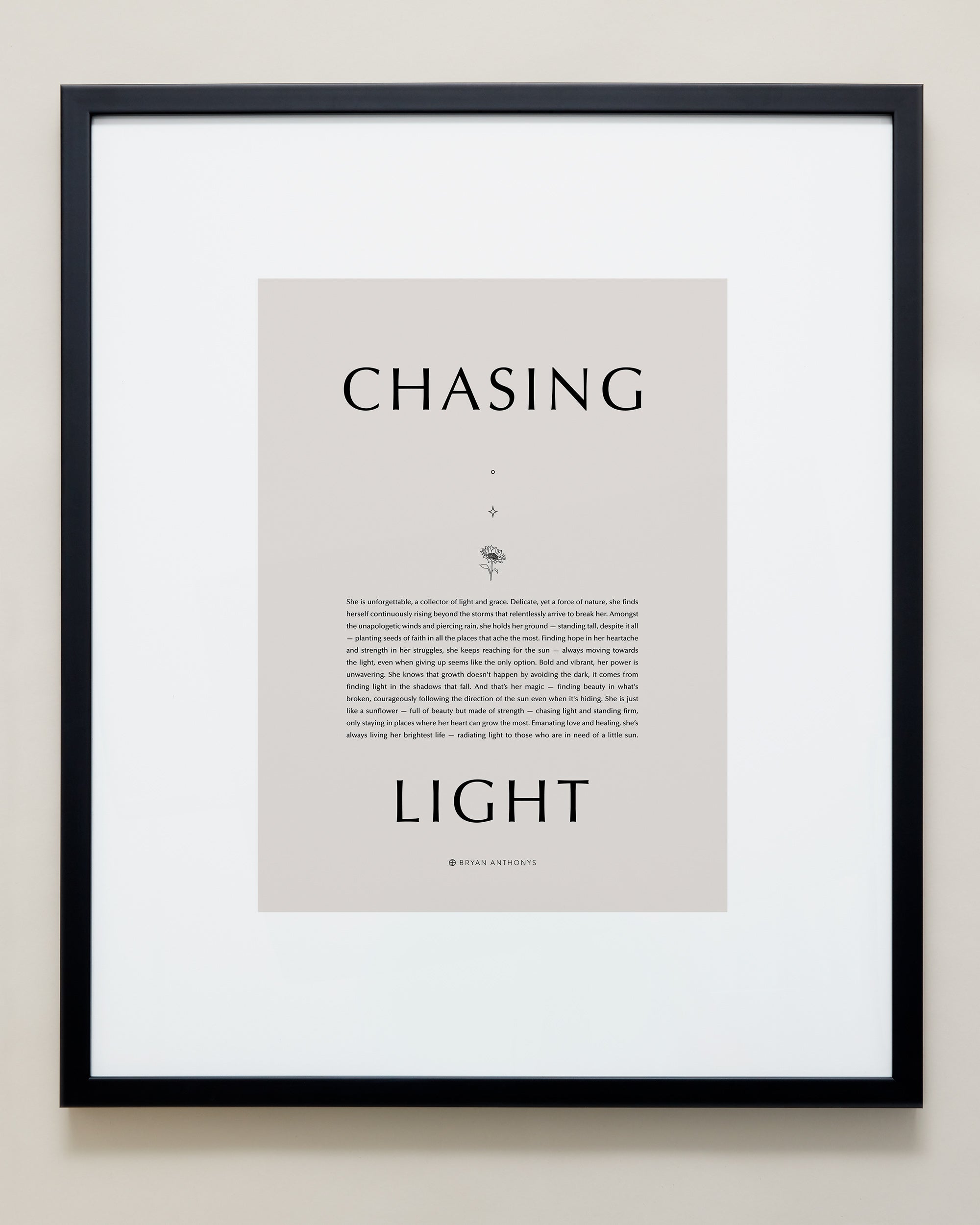Bryan Anthonys Home Decor Purposeful Prints Chasing Light Iconic Framed Print Tan Art with Black Frame 20x24
