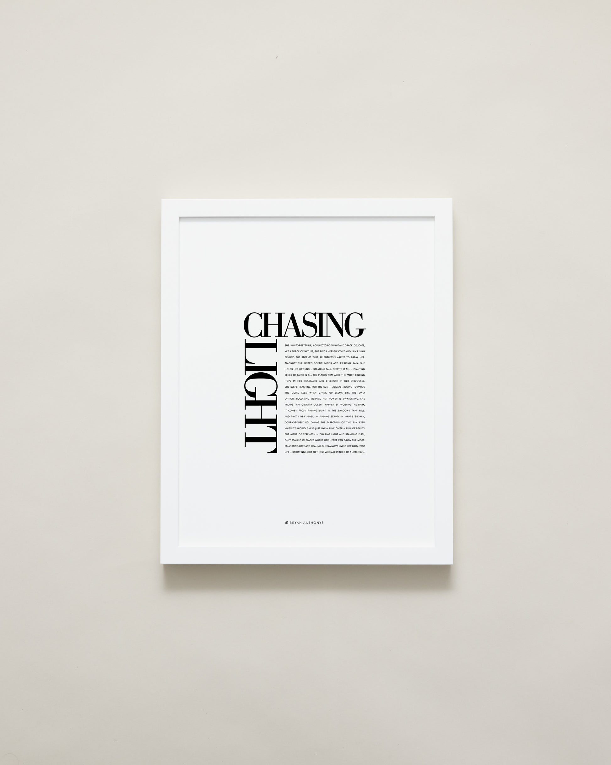 Bryan Anthonys Home Decor Purposeful Prints Chasing Light Editorial Framed Print White Frame 11x14