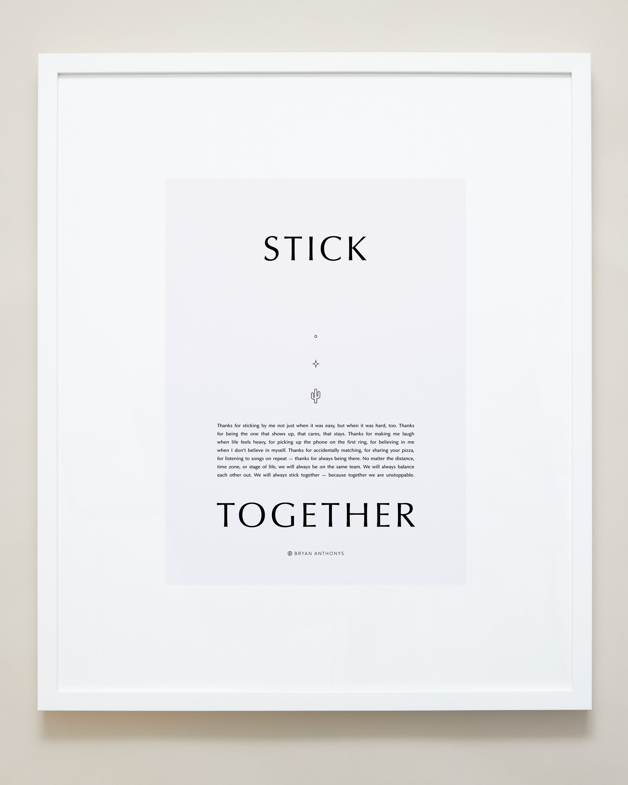 White frame Stick Together Iconic Framed Print showcase