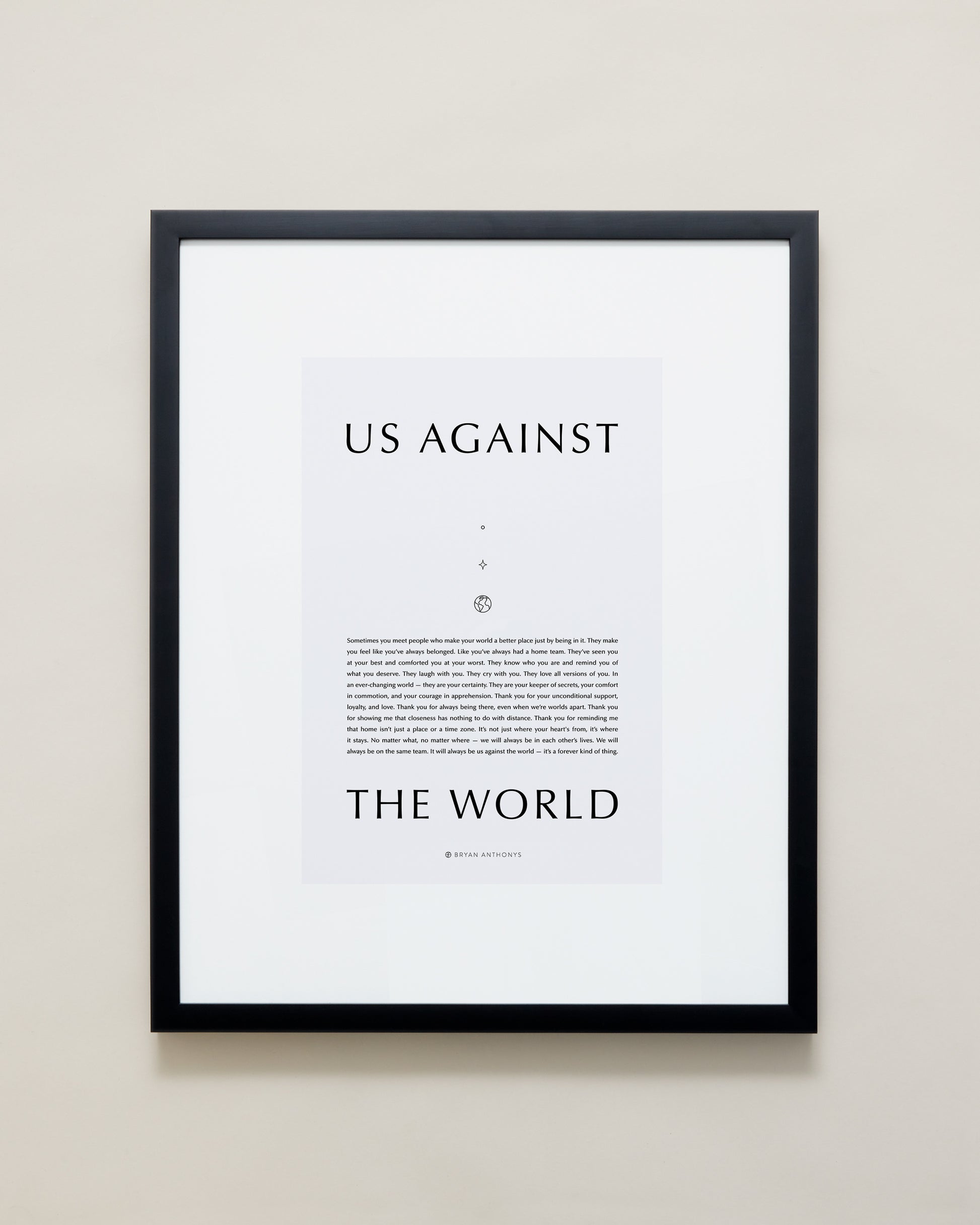 Bryan Anthonys Home Decor Purposeful Prints Us Against The World Iconic Framed Print Gray Art With Black Frame 16x20