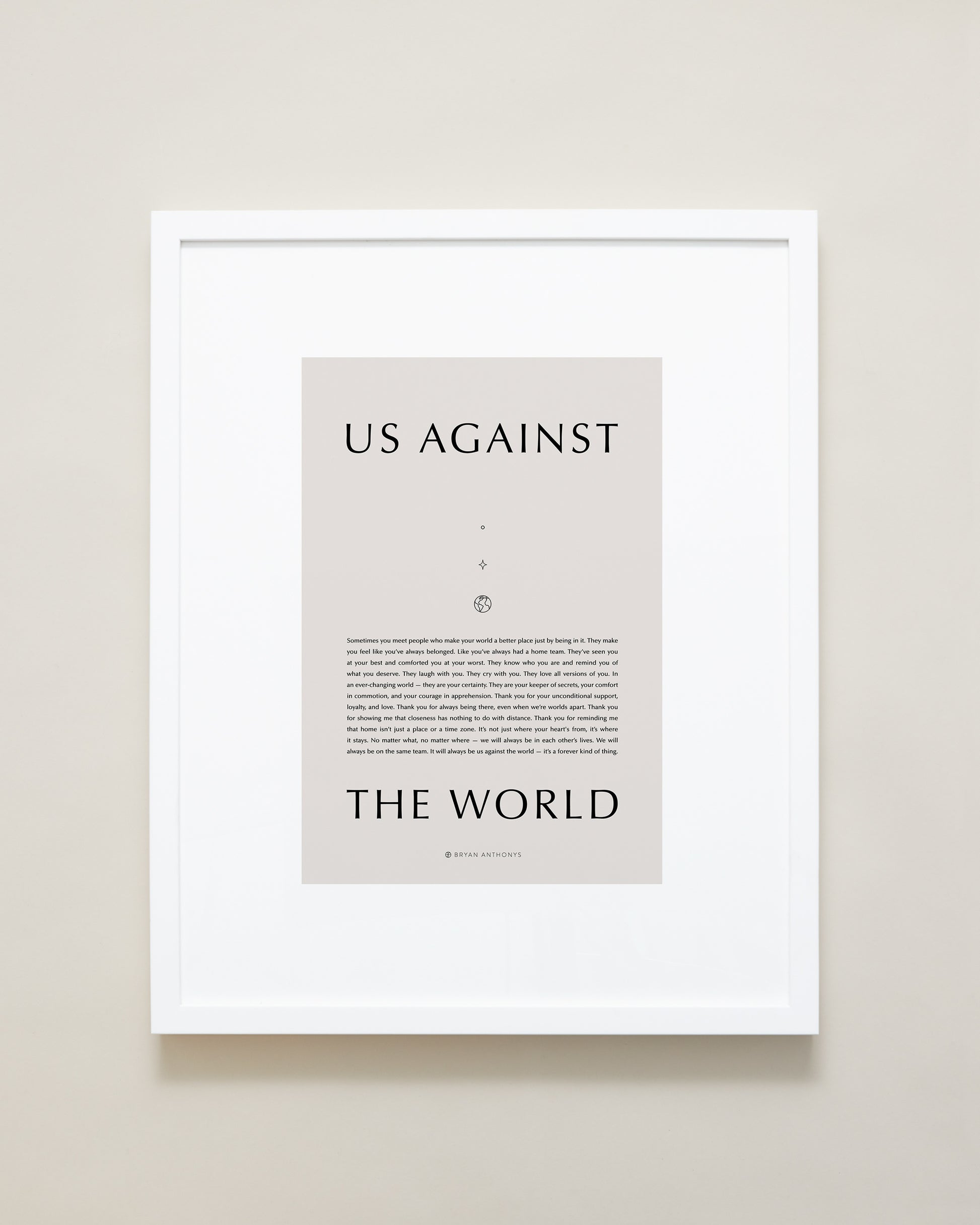 Bryan Anthonys Home Decor Purposeful Prints Us Against The World Iconic Framed Print Tan Art With White Frame 16x20