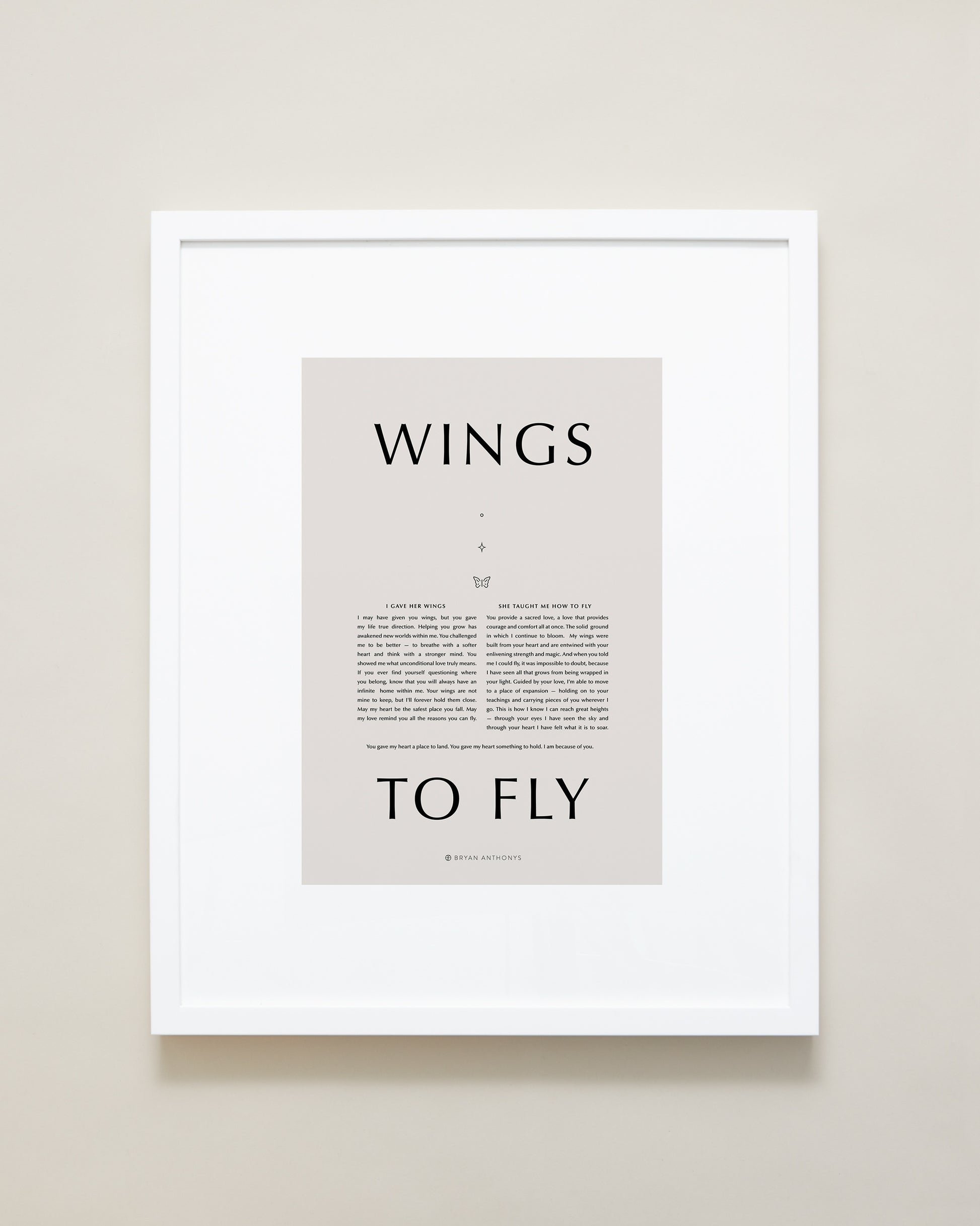 Bryan Anthonys Home Decor Wings To Fly Framed Print 16x20 White Frame with Tan