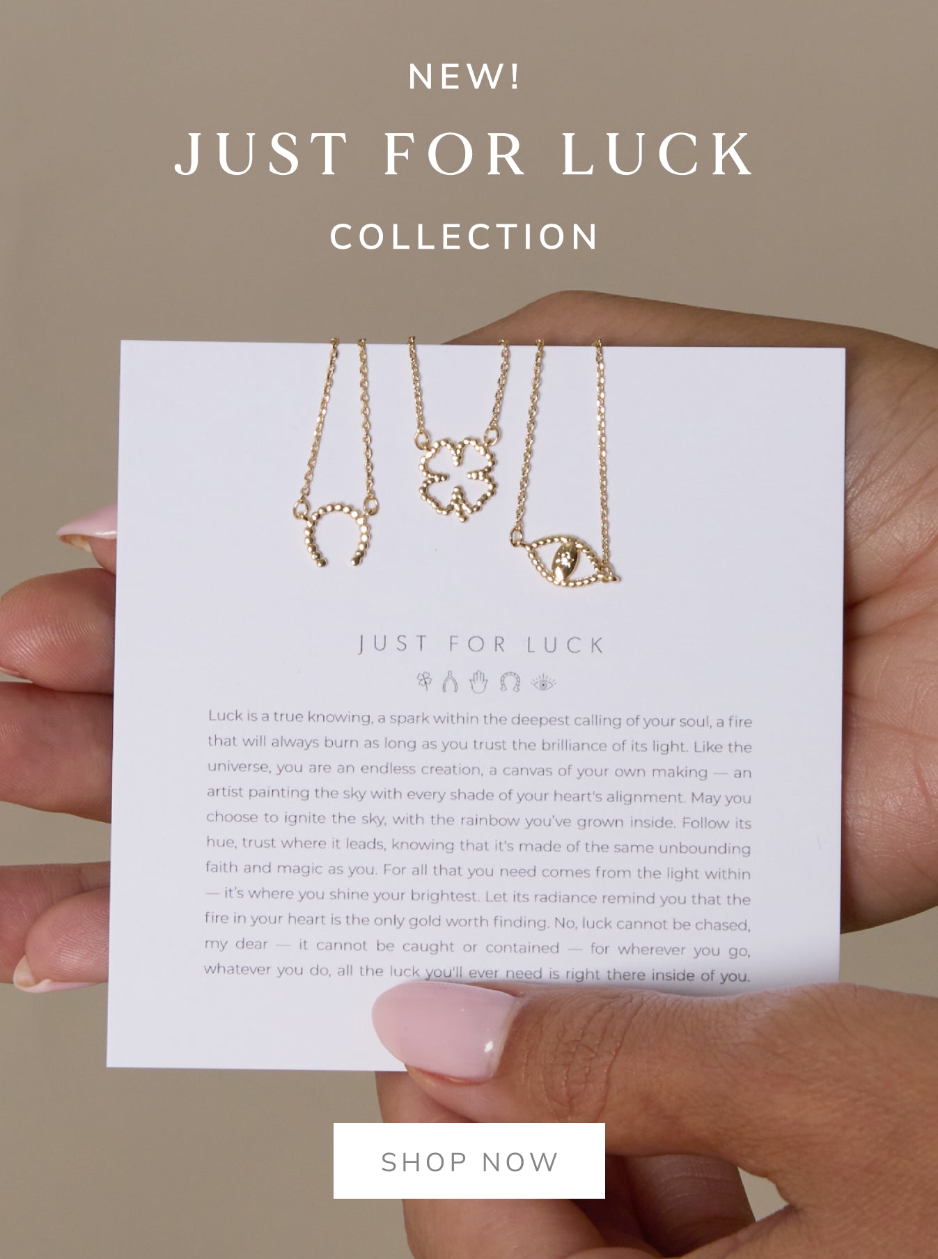 Just For Luck Collection Necklaces On Card Mobile Banner