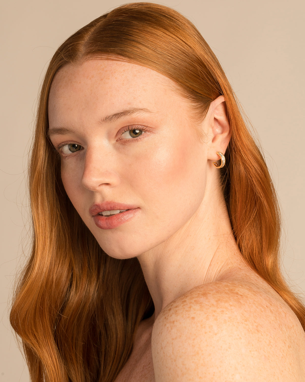 Bryan Anthonys Radiance Collection Baguette Mini Hoop Earrings On Model
