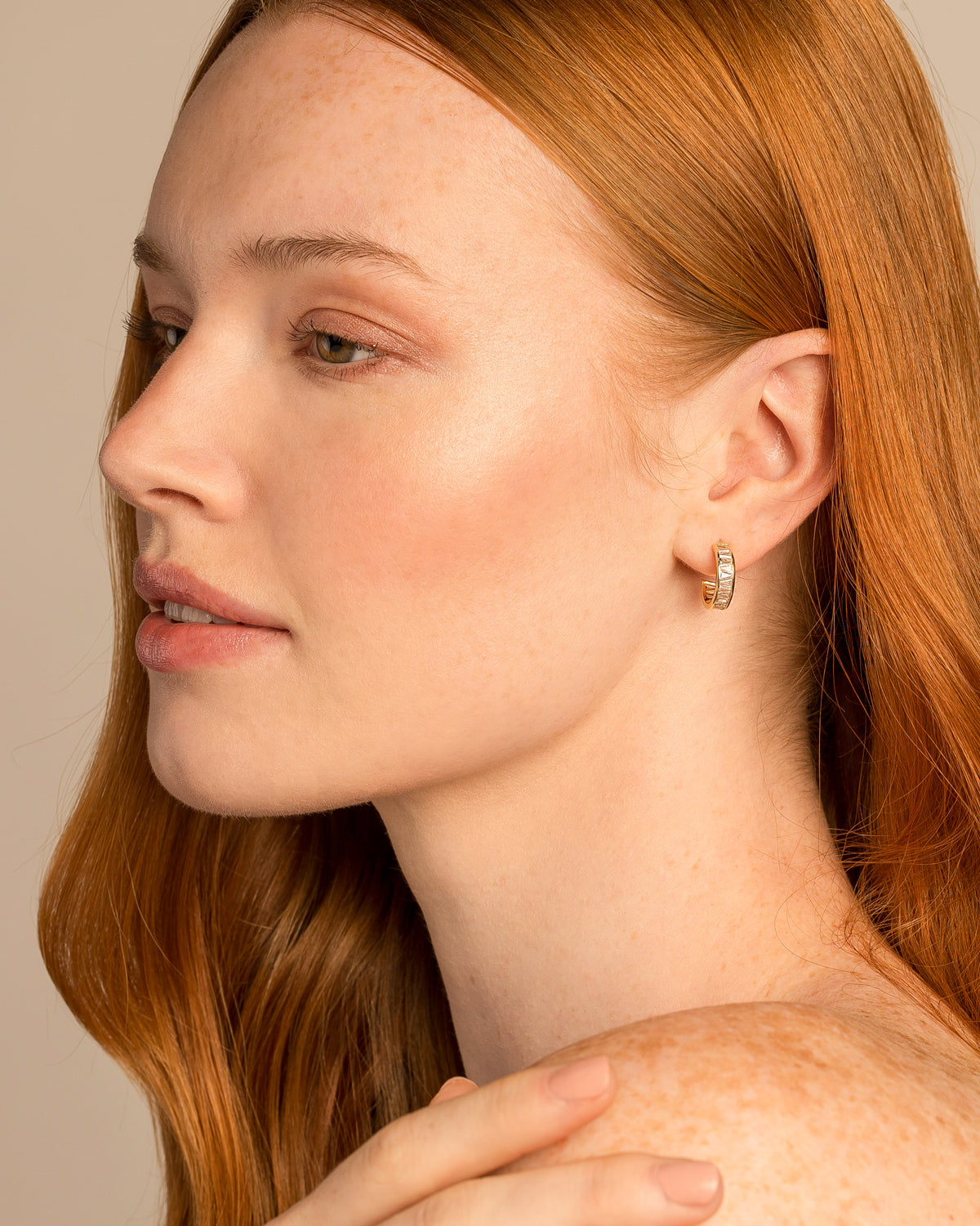 Bryan Anthonys Radiance Collection Baguette Mini Hoop Earrings On Model