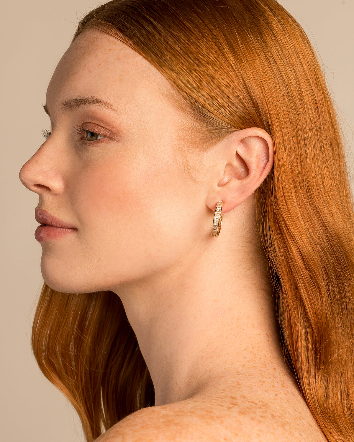 Bryan Anthonys Radiance Collection Baguette Midi Hoop Earrings On Model
