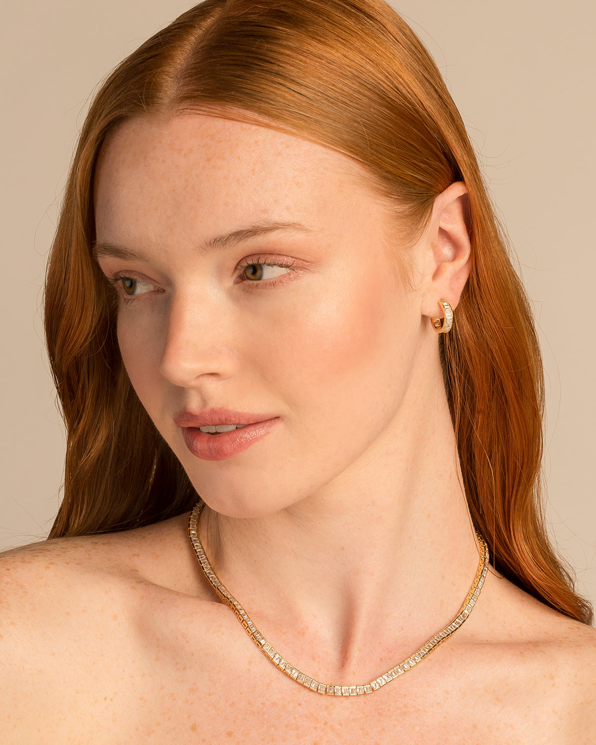 Bryan Anthonys Radiance Collection Baguette Tennis Necklace On Model Gold