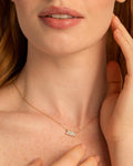 Bryan Anthonys Radiance Collection Baguette Dainty Necklace On Model in Gold