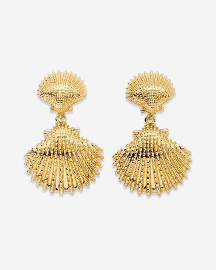 Be Your Own Kind Of Beautiful Seashell Statement Earrings In Gold Product Photography