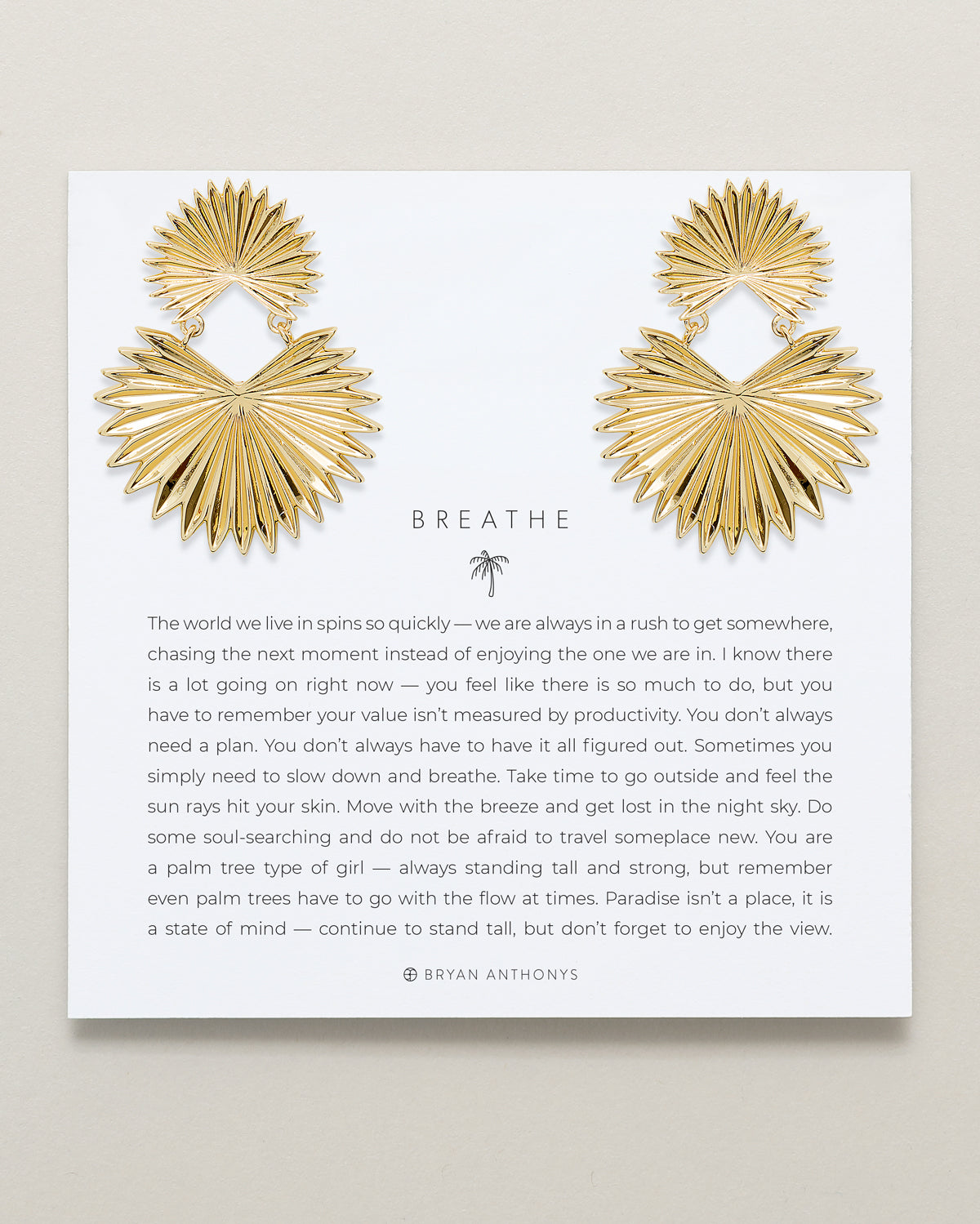 Bryan Anthonys Gold Breathe Statement Earrings On Card