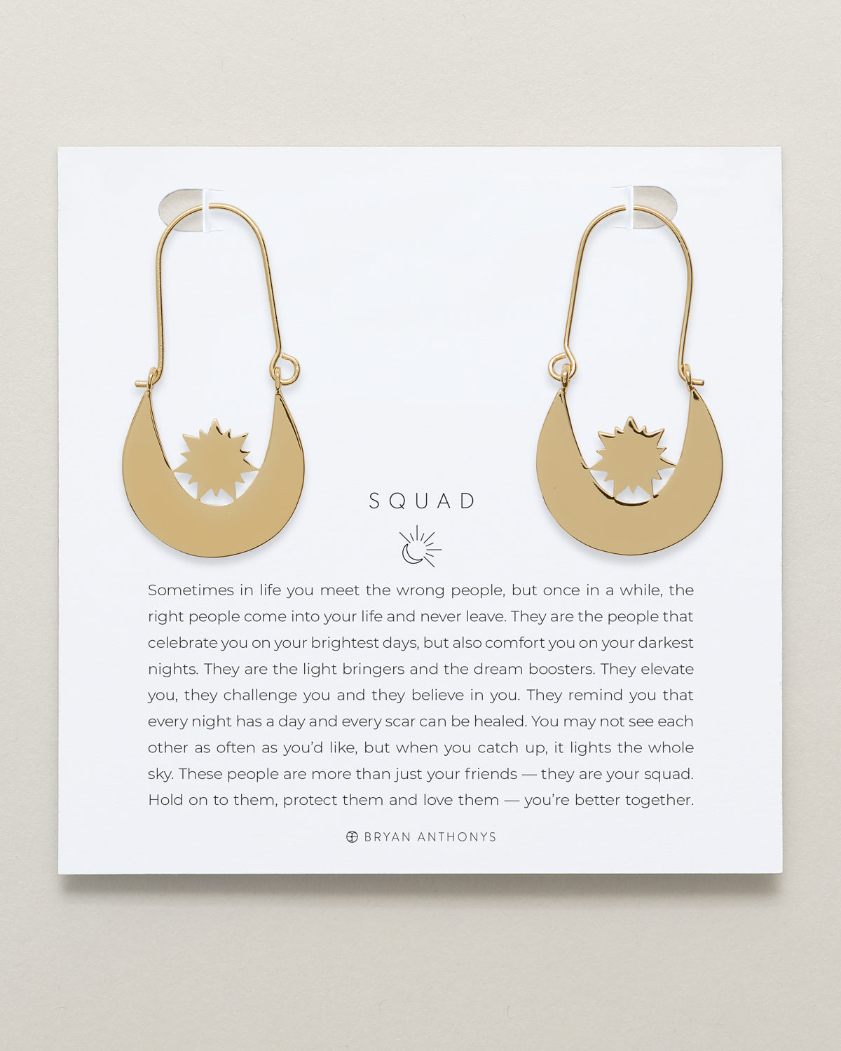 Squad Hoop Earrings on card in 14k gold finish
