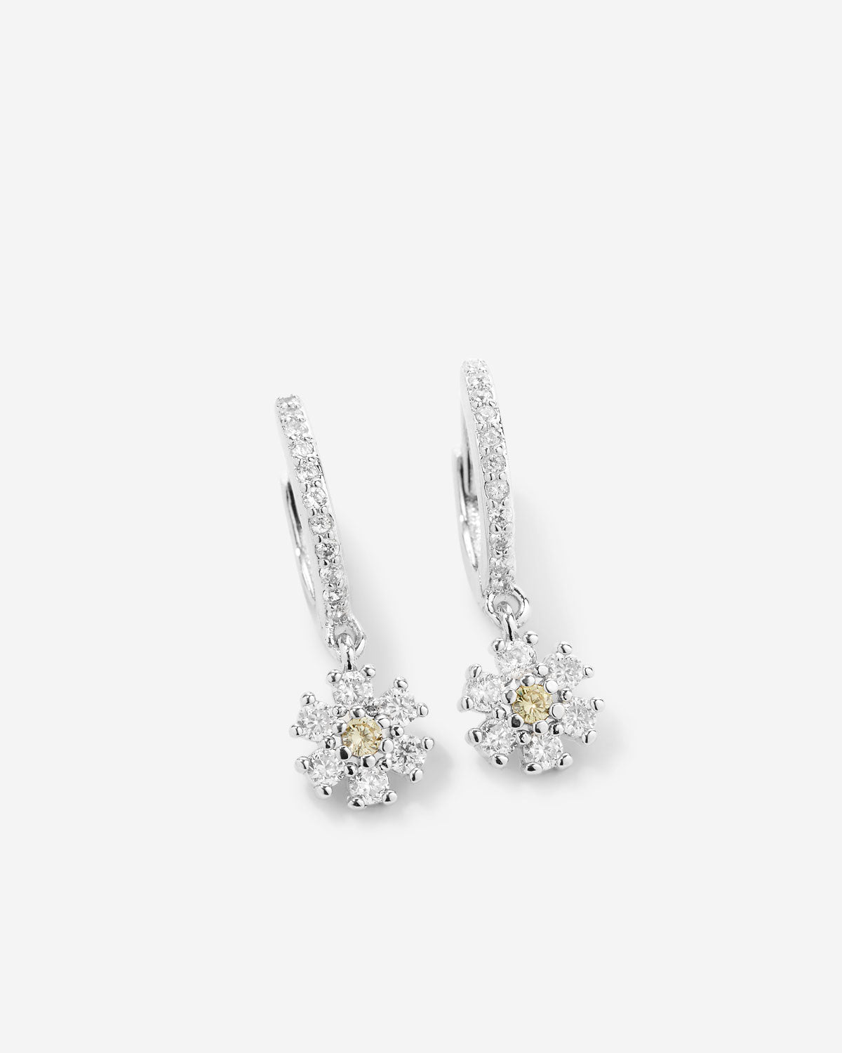 Bryan Anthonys Bloom Silver Crystal Daisy Huggies Earrings Macro