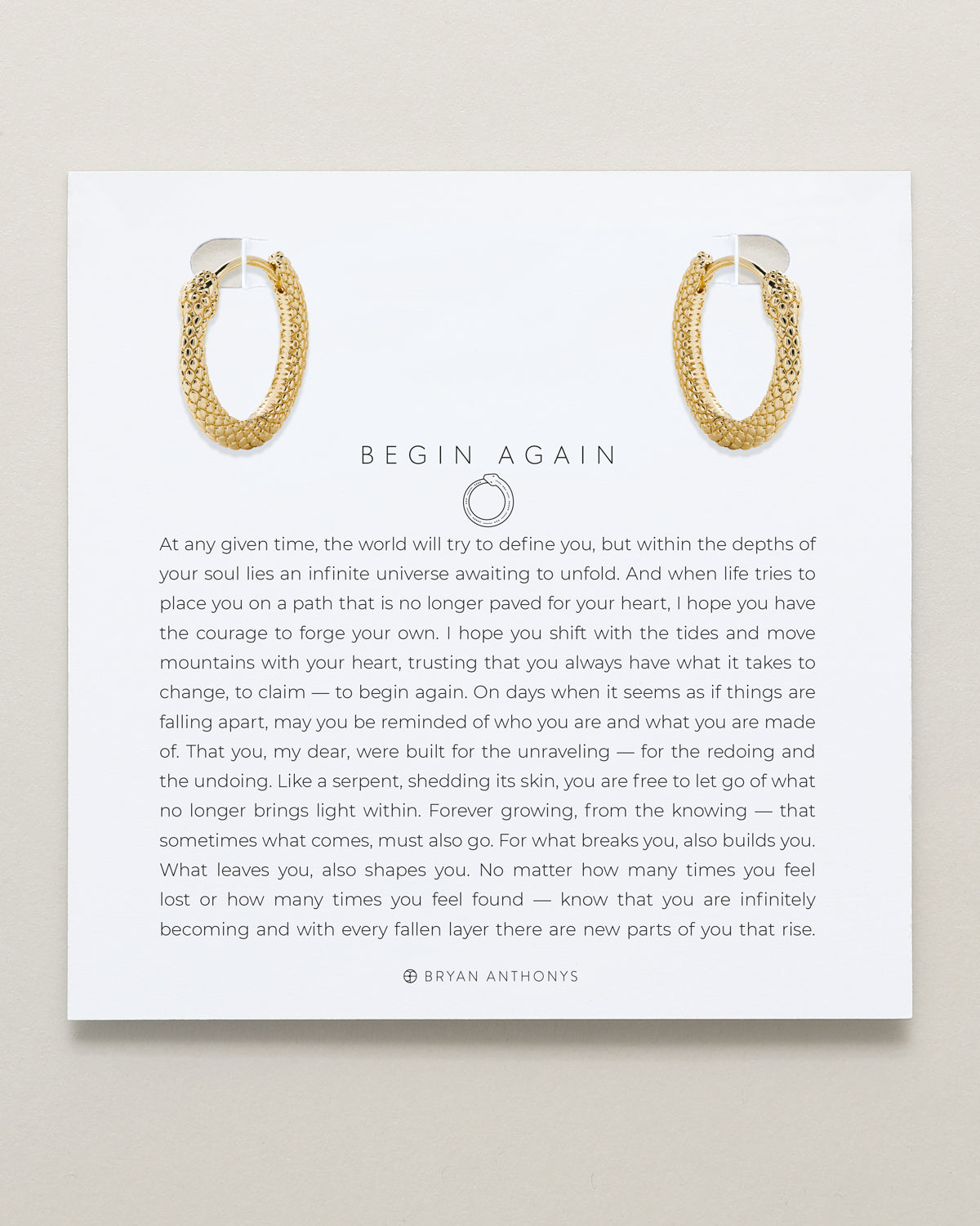 Bryan Anthonys Begin Again Midi Hoops Earrings In Gold On Meaning Card