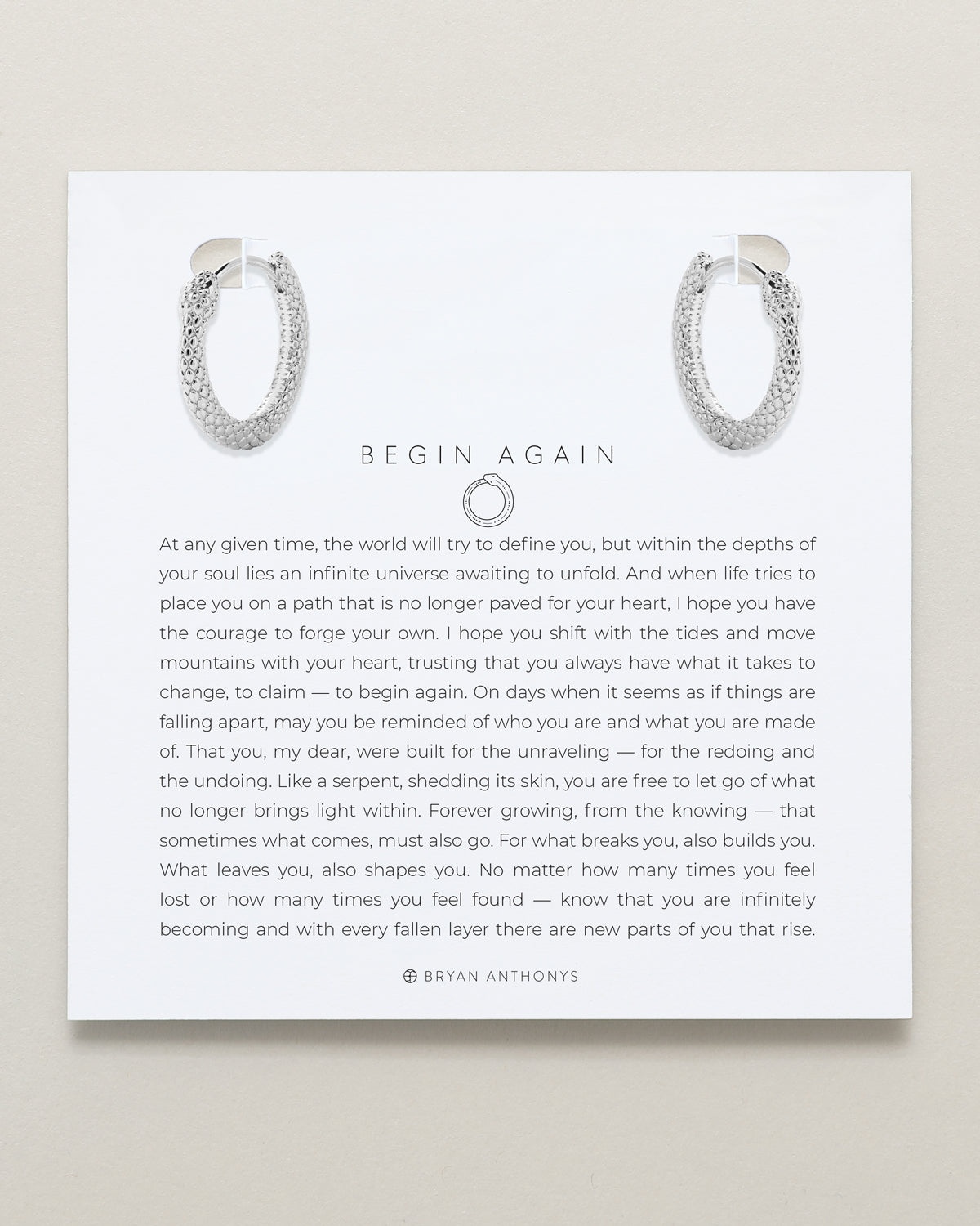 Bryan Anthonys Begin Again Midi Hoops Earrings In Silver On Meaning Card