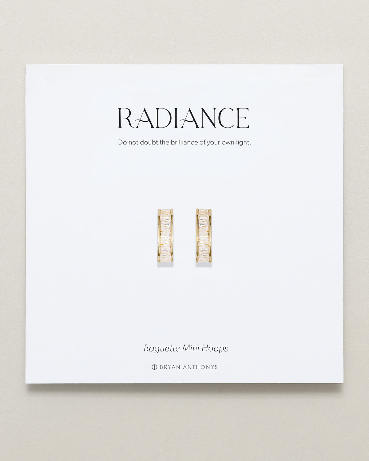 Bryan Anthonys Radiance Collection Baguette Mini Hoop Earrings Gold On Card