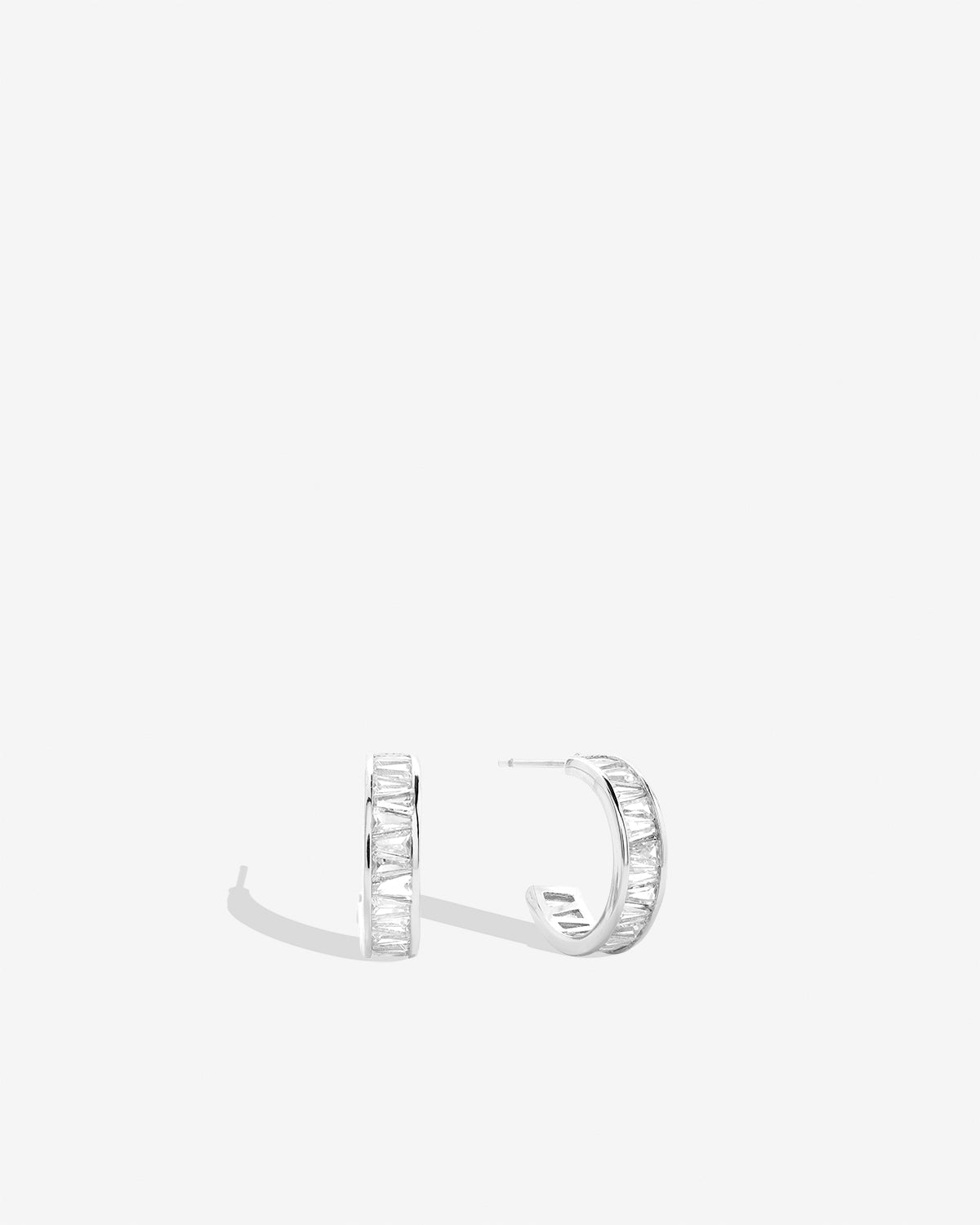 Bryan Anthonys Radiance Collection Baguette Mini Hoop Earrings Silver