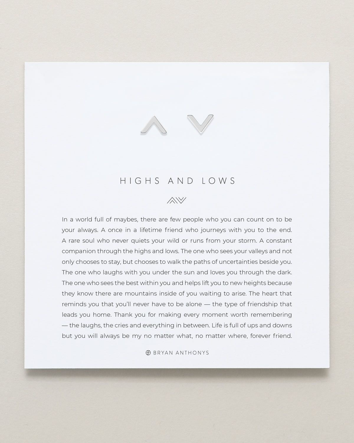 Bryan Anthonys Highs And Lows Silver Stud Earring On Card