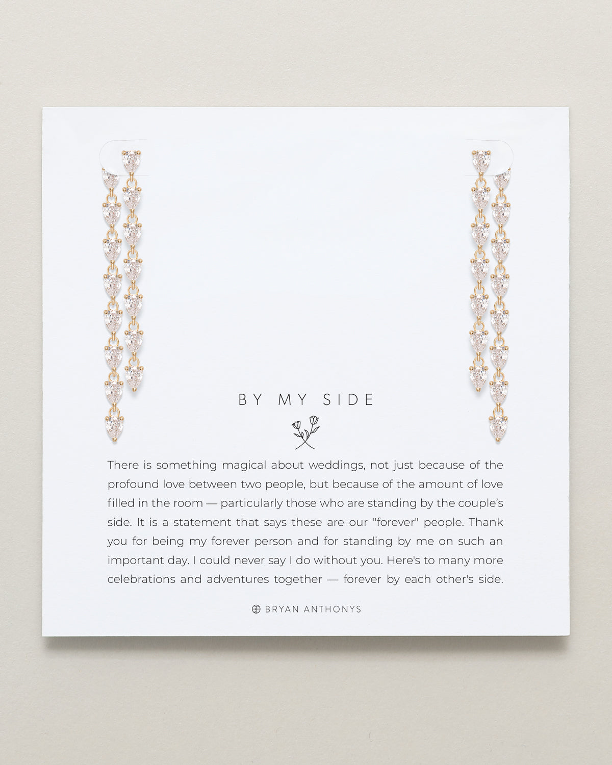 Bryan Anthonys Bridal Collection By My Side Pear Cut Chandelier Bridesmaid Earrings in Gold On Card