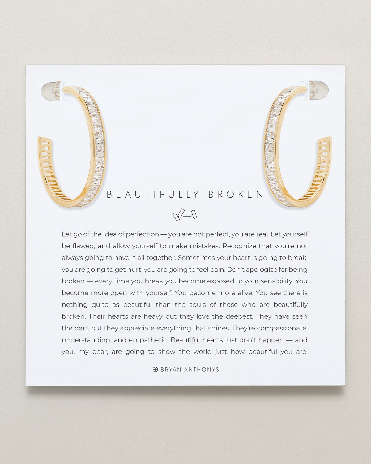 Bryan Anthonys Beautifully Broken Collection Baguette Maxi Hoop Earrings Gold On Card