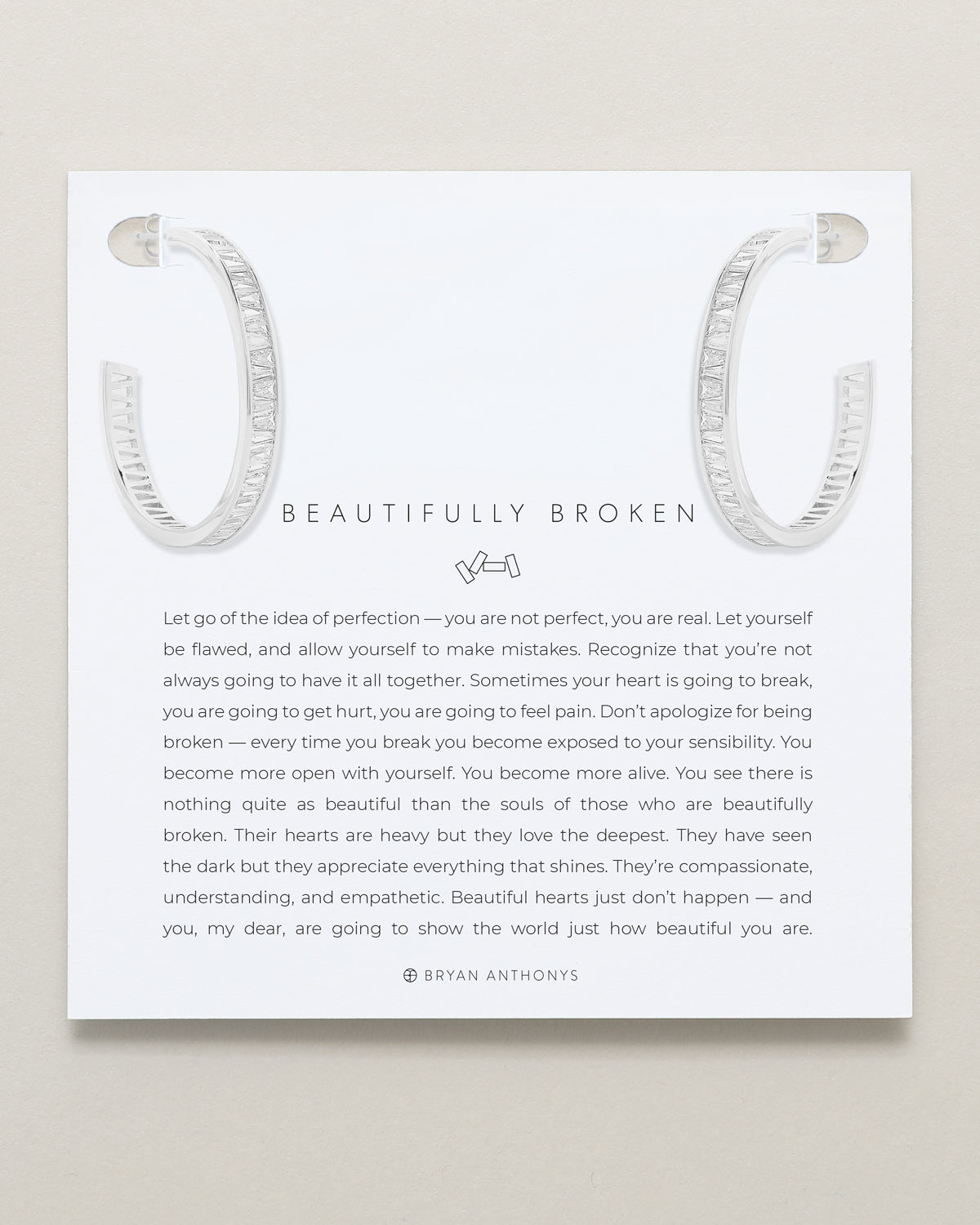 Bryan Anthonys Beautifully Broken Collection Baguette Maxi Hoop Earrings Silver On Card