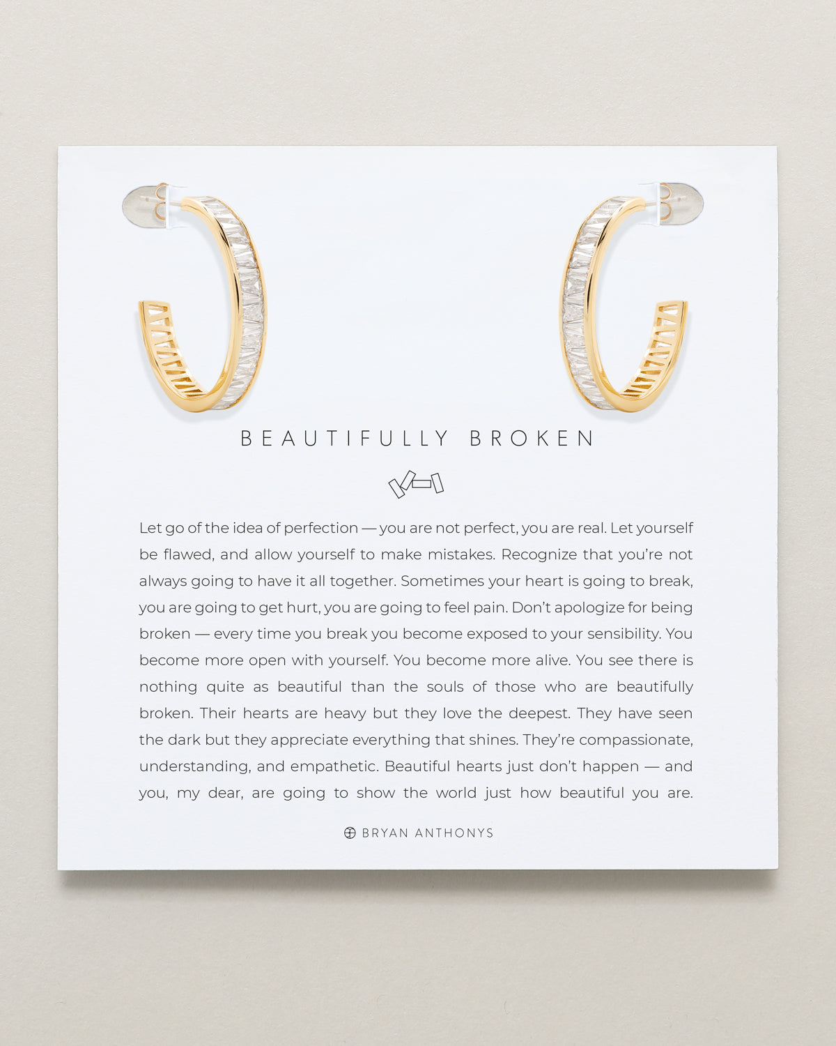 Bryan Anthonys Beautifully Broken Collection Baguette Midi Hoop Earrings Gold On Card