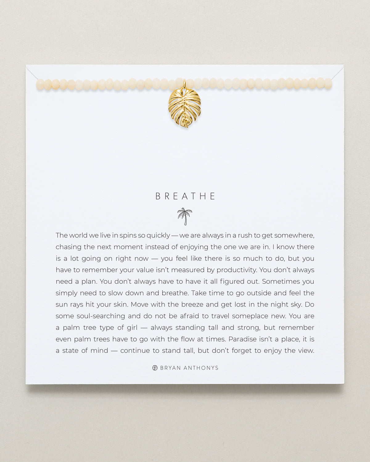 Bryan Anthonys Gold Beaded Breathe Necklace On Card