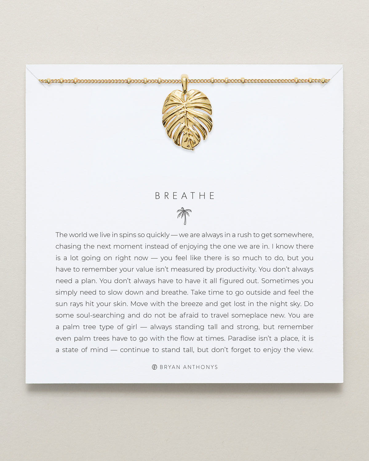 Bryan Anthonys Gold Breathe Pendant Necklace On Card
