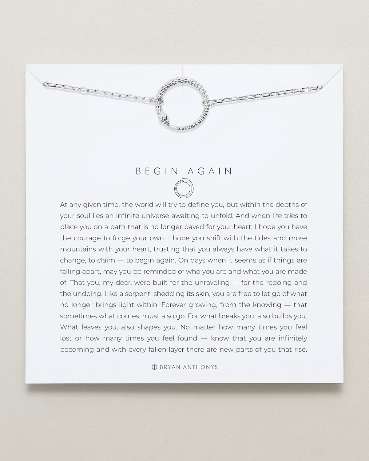 Bryan Anthonys Begin Again Silver Snake Necklace On Card