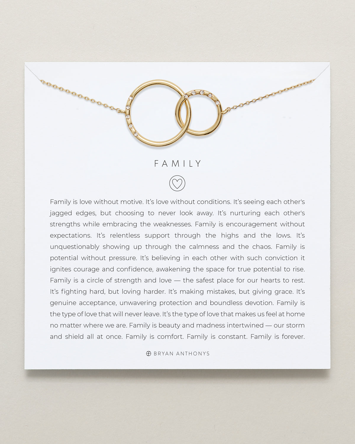 Bryan Anthonys Family Necklace Interlocking Circles in Gold on Card