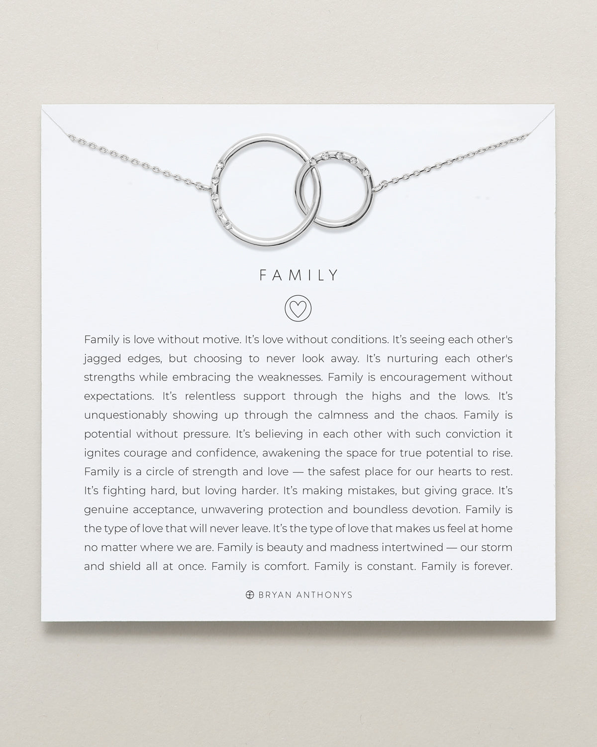 Bryan Anthonys Family Necklace Interlocking Circles in Silver on Card