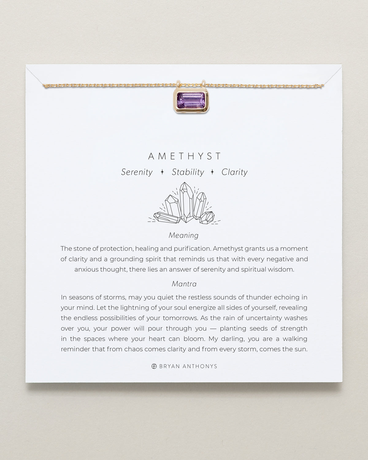 Bryan Anthonys Amethyst Healing Stone Gold Pendant Necklace On Card