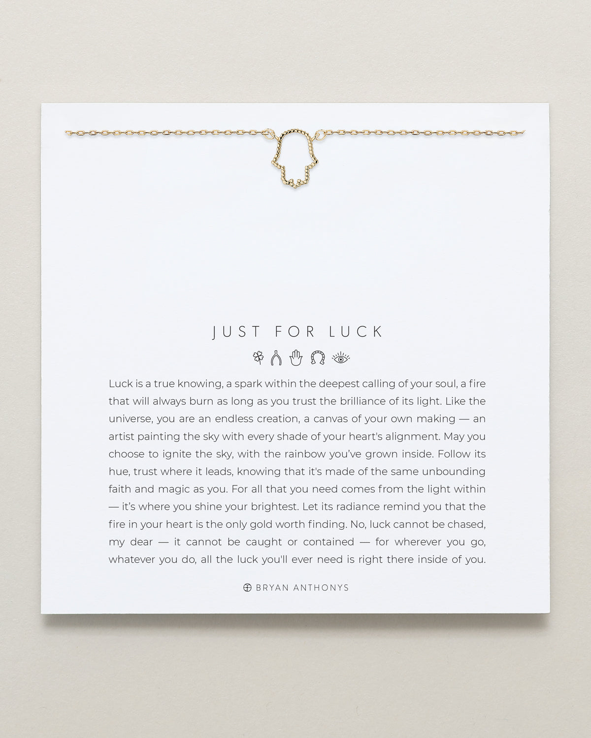 Bryan Anthonys Just For Luck Gold Hamsa Necklace On Card