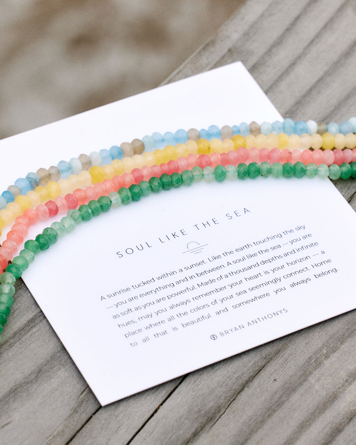 Soul Like The Sea Beaded Necklaces in 4 Colors - Blue Green Pink Yellow - with Meaning Card