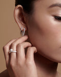 Bryan Anthonys Begin Again Mini Hoop Earrings on Model in Silver